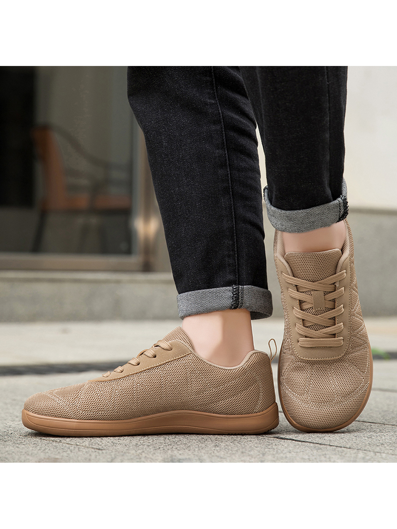 Beige Plain Lace Ups Sneakers