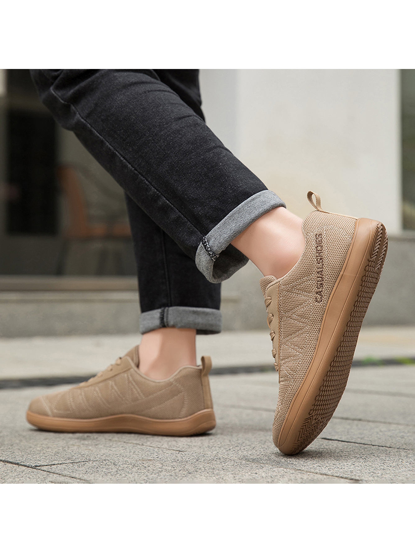 Beige Plain Lace Ups Sneakers