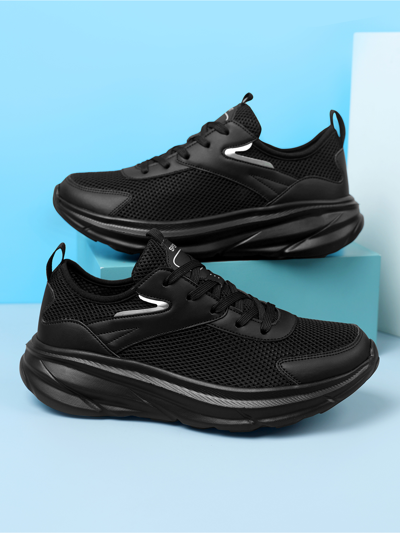 Black Plain Lace Ups Sneakers