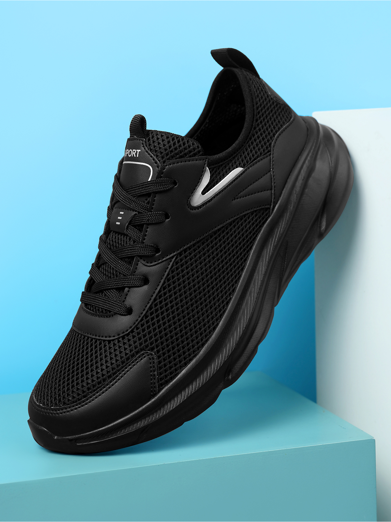 Black Plain Lace Ups Sneakers