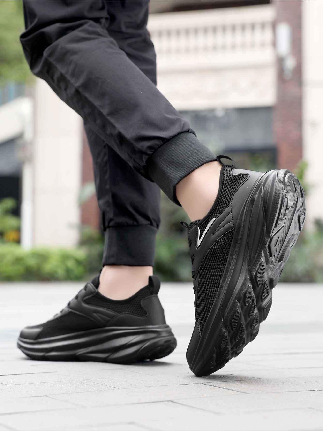 Black Plain Lace Ups Sneakers