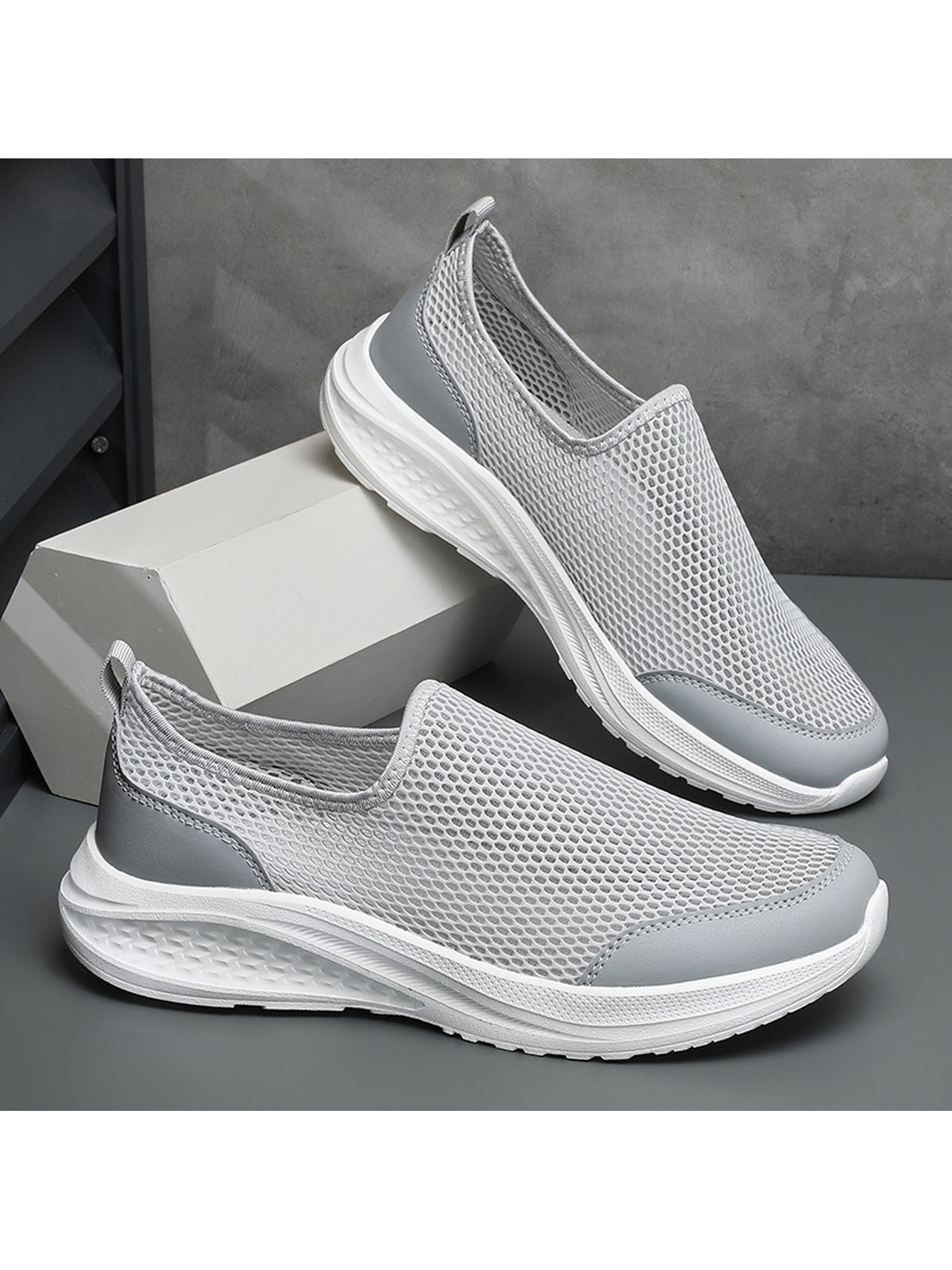 Grey Plain Slip On Sneakers