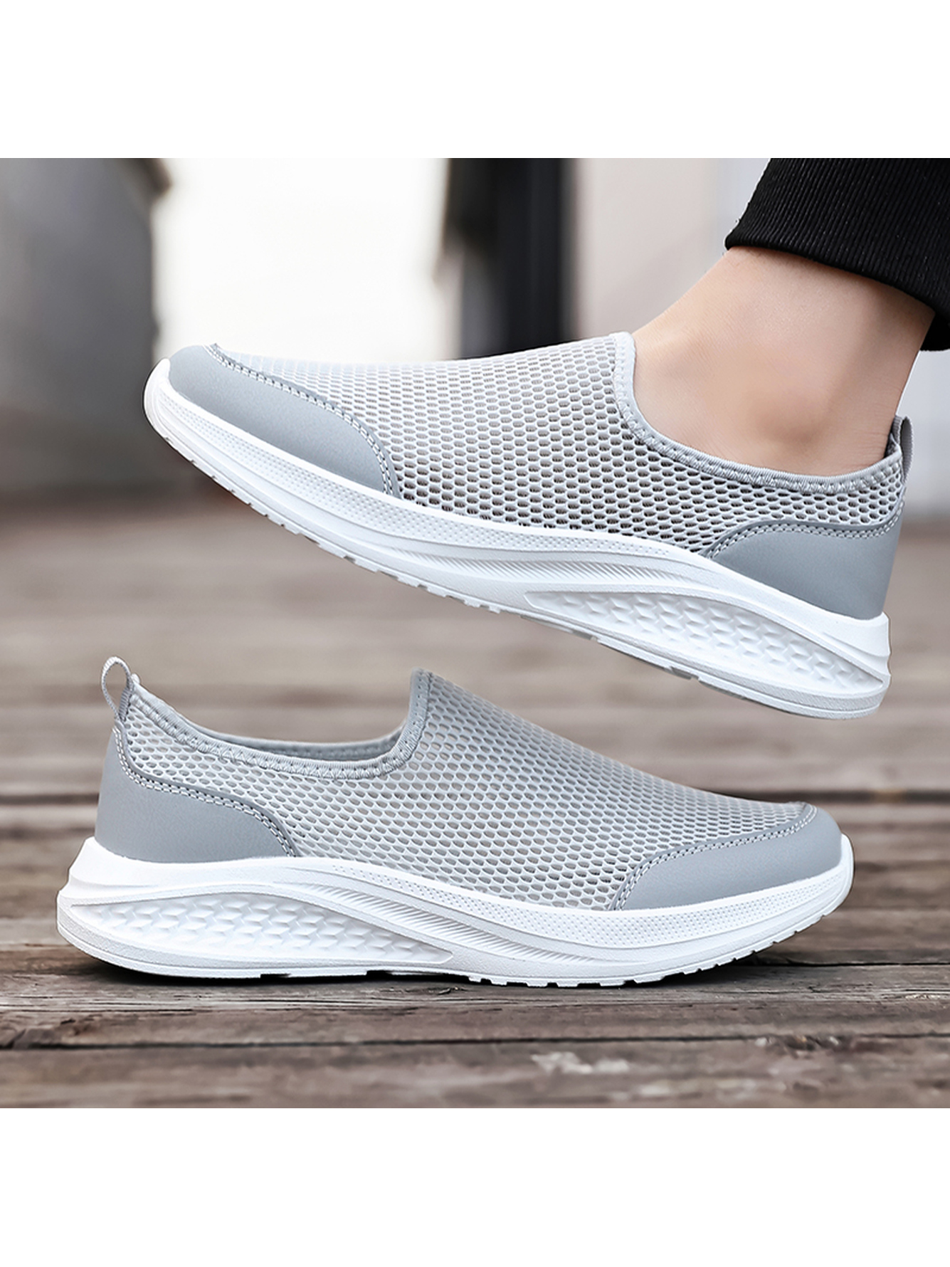 Grey Plain Slip On Sneakers