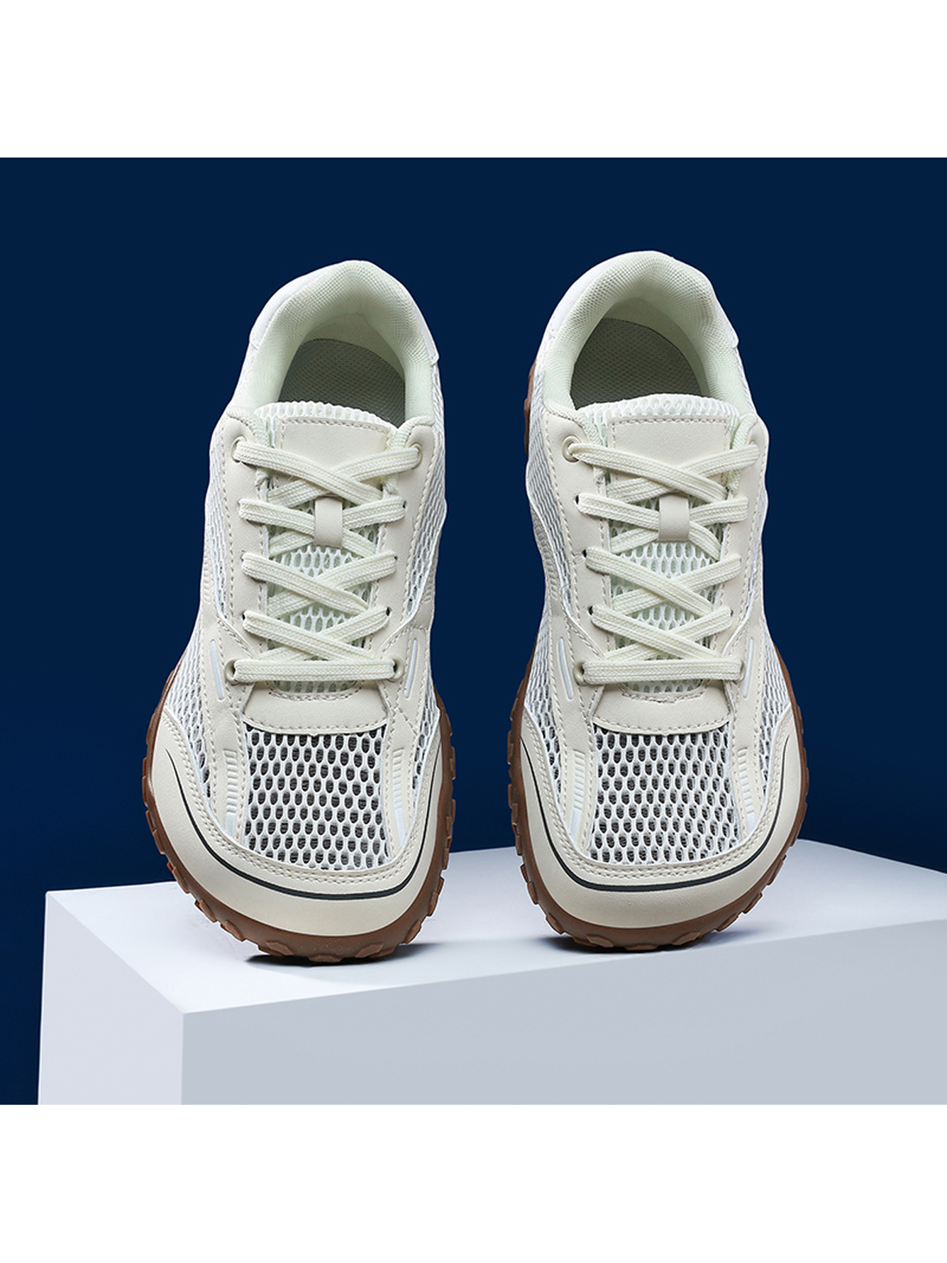 Beige Plain Lace Ups Sneakers