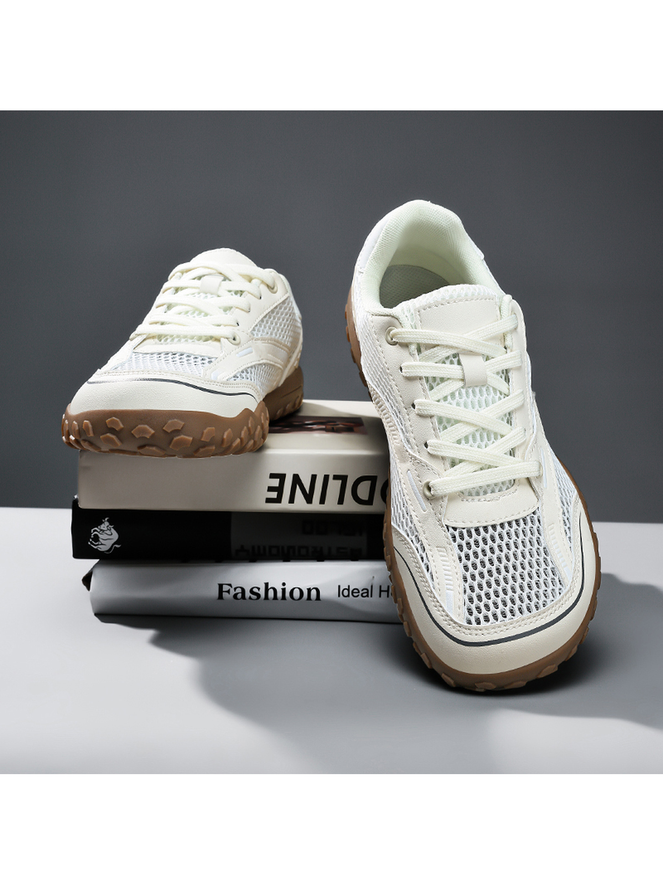 Beige Plain Lace Ups Sneakers