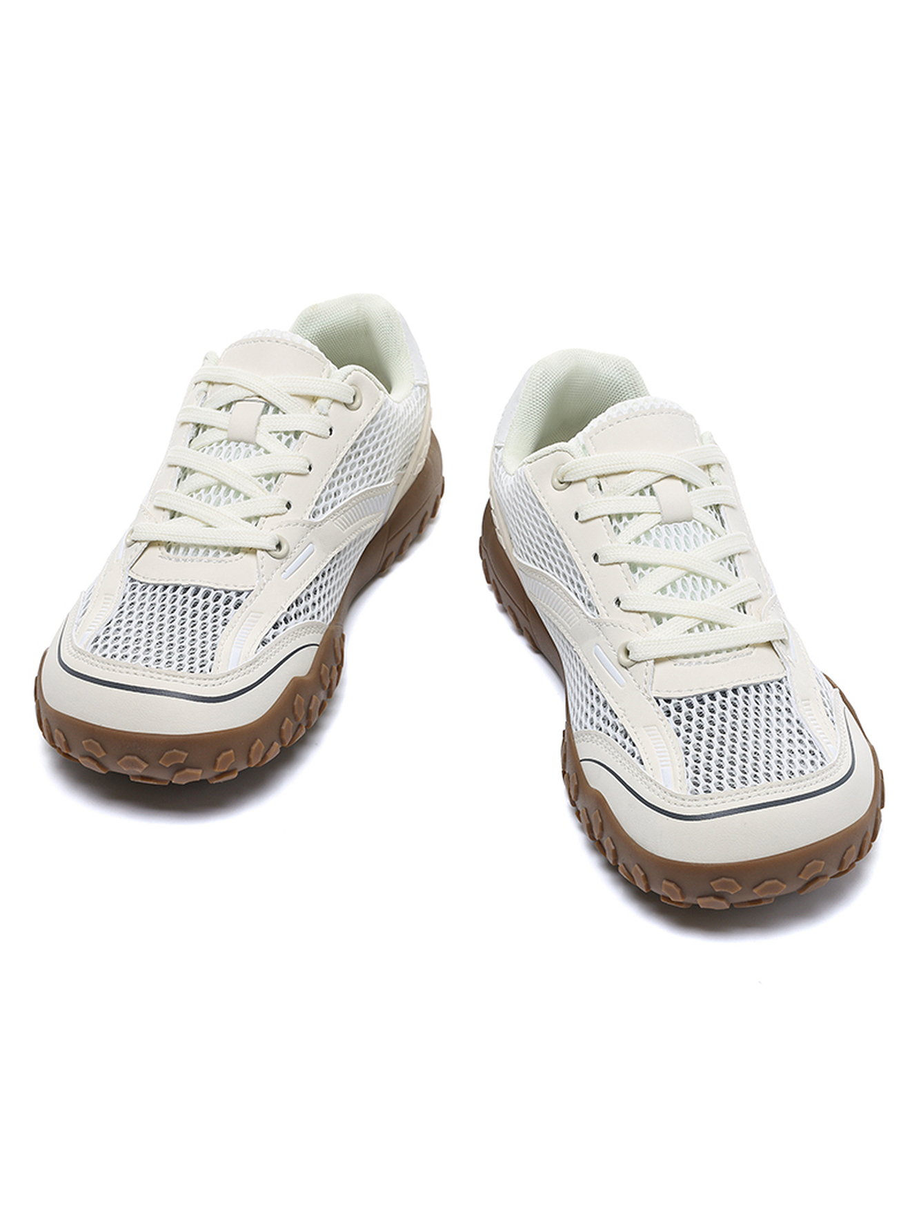 Beige Plain Lace Ups Sneakers