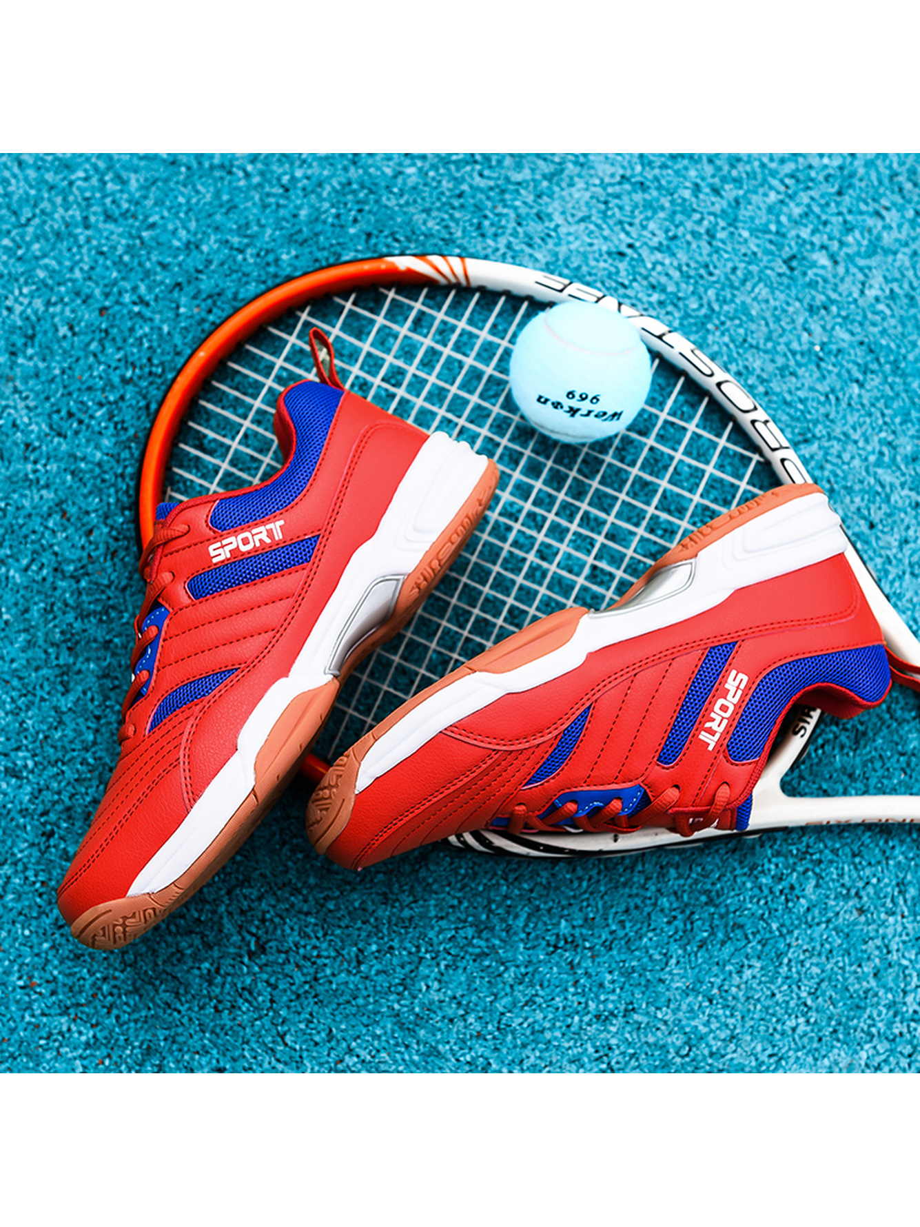 Red Plain Lace Ups Sports Shoes