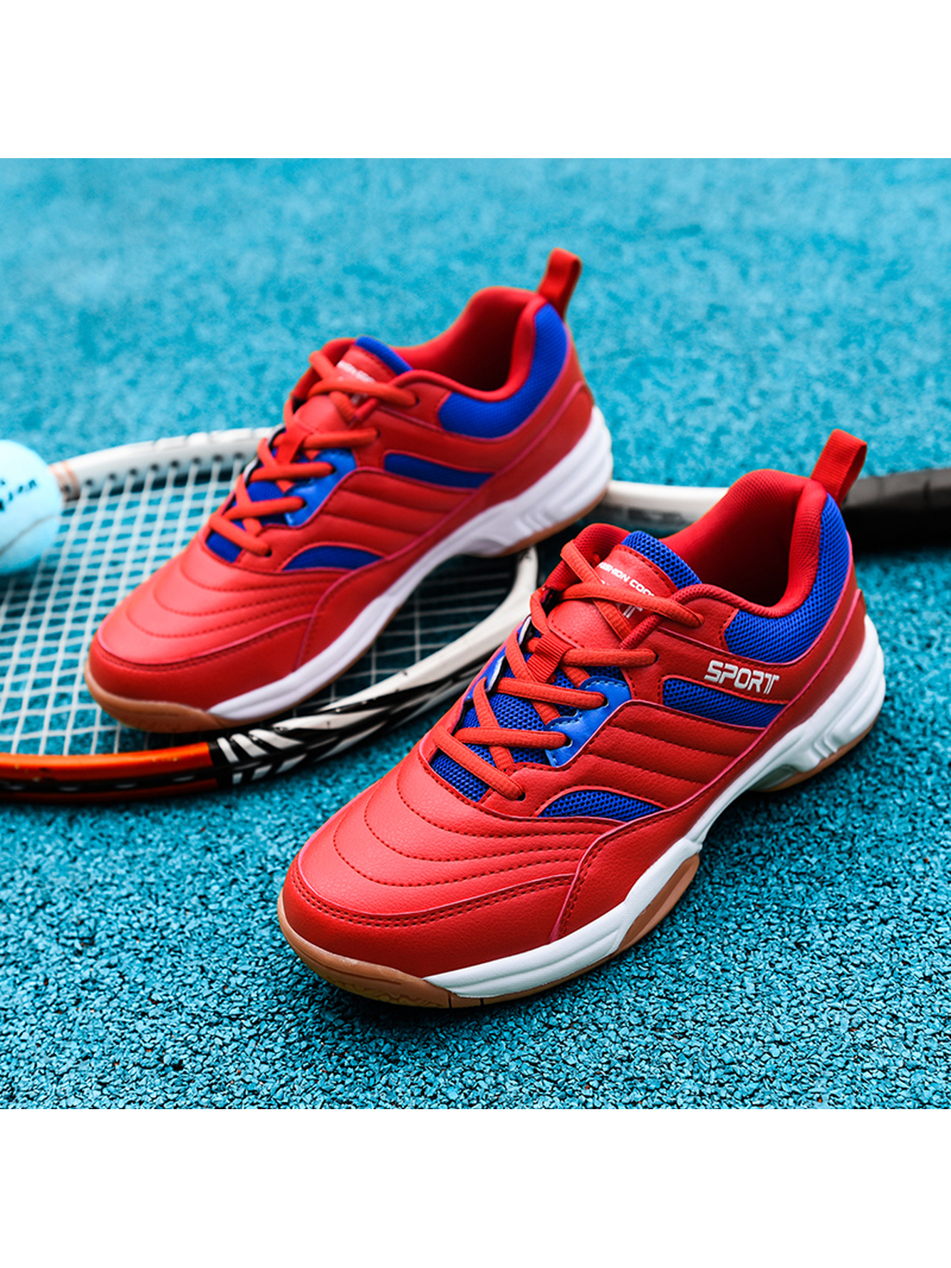 Red Plain Lace Ups Sports Shoes