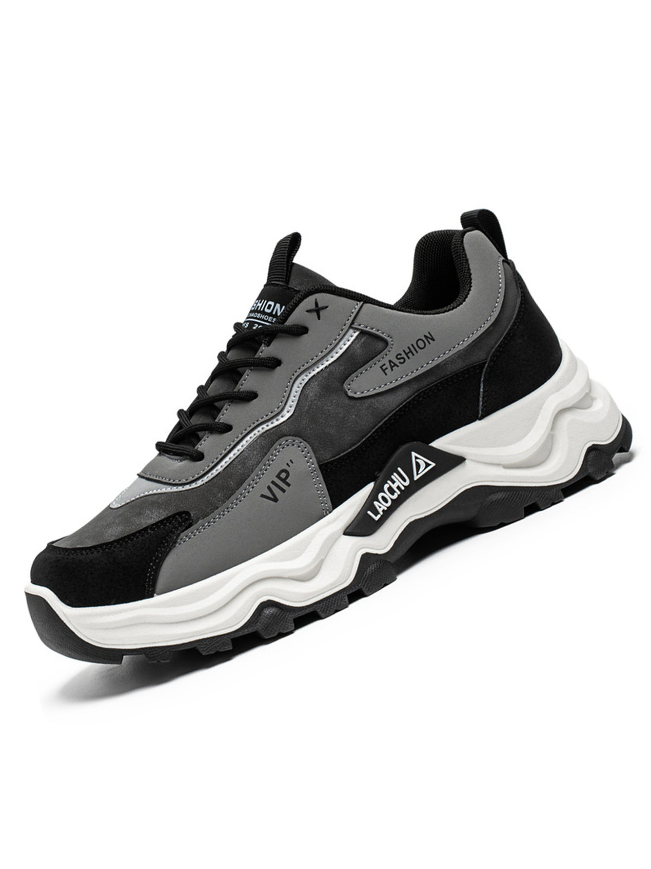 Grey Plain Lace Ups Sneakers