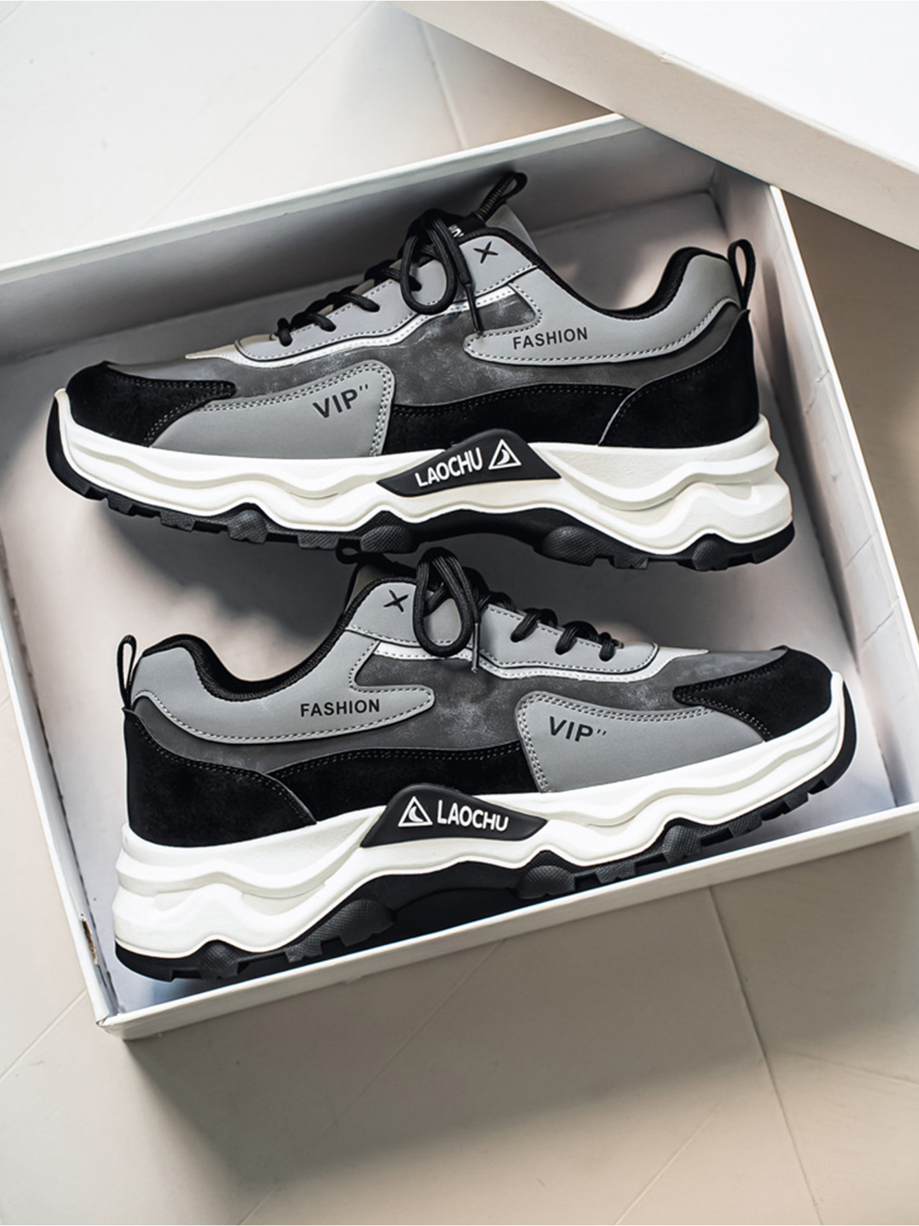 Grey Plain Lace Ups Sneakers