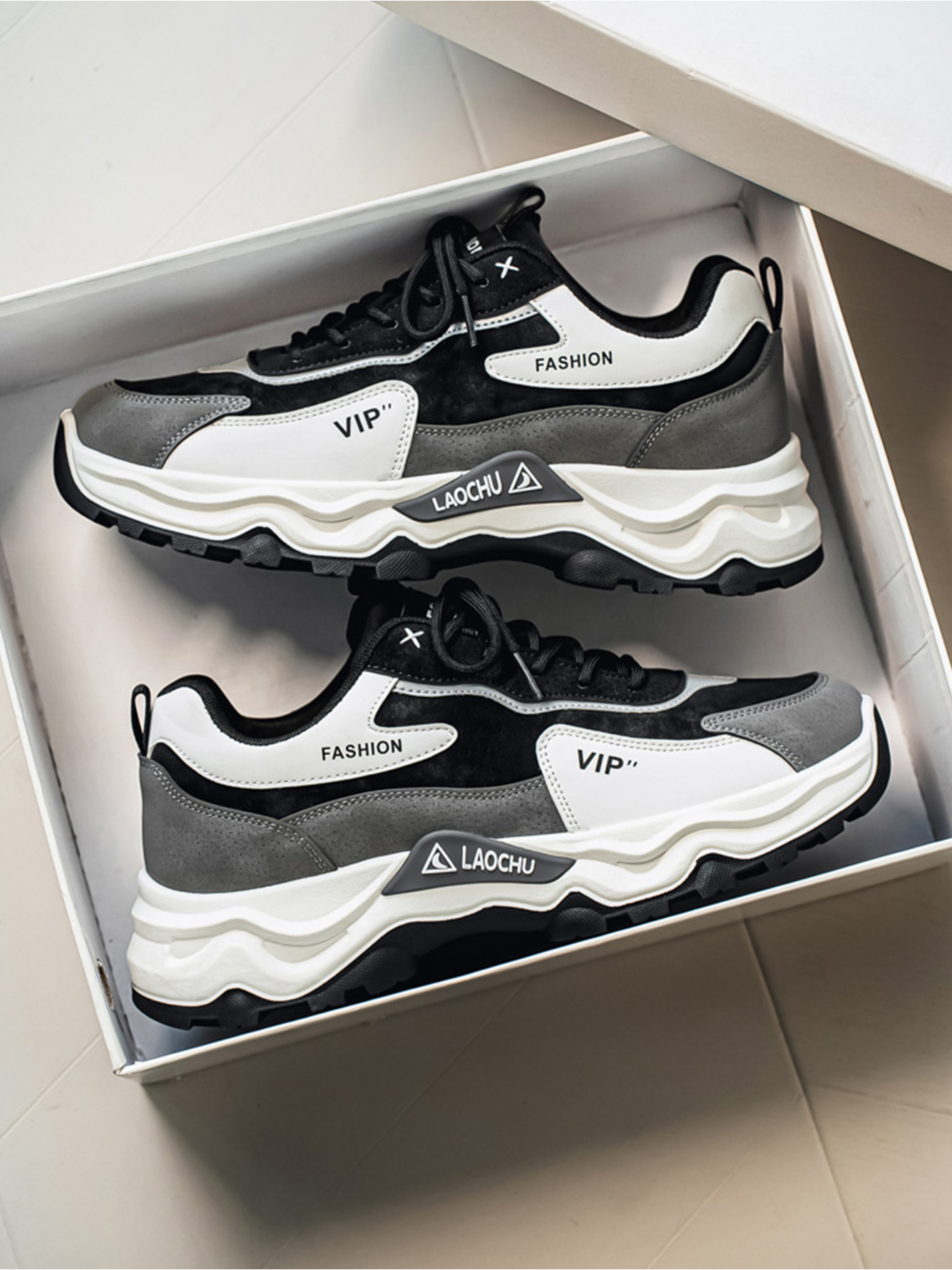Mens Casual Sports Sneakers - White and Grey Trendy Footwear