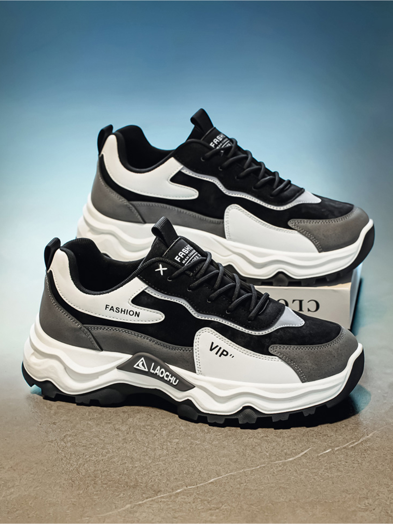 Mens Casual Sports Sneakers - White and Grey Trendy Footwear