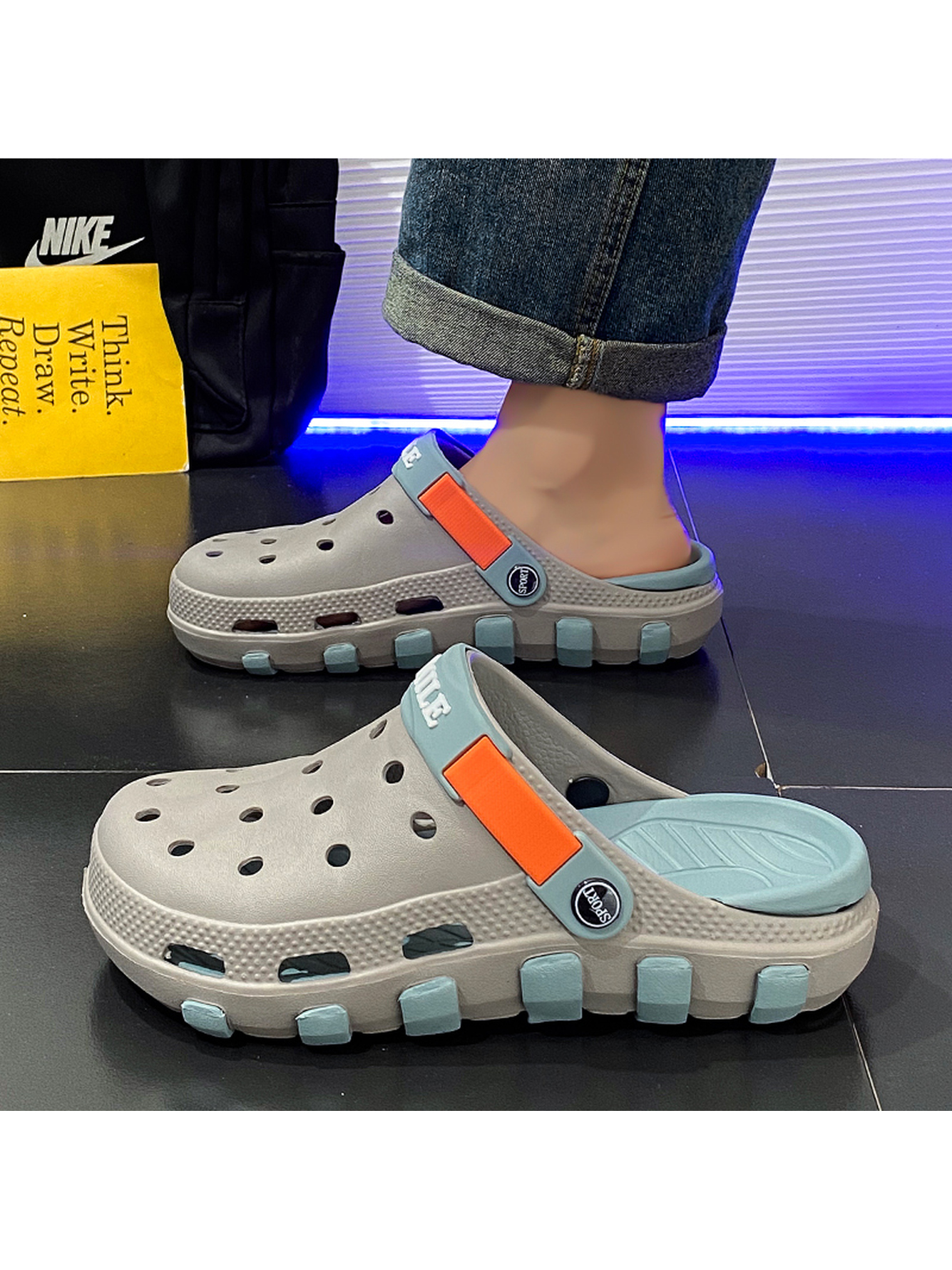 Grey Plain Slip On Clogs