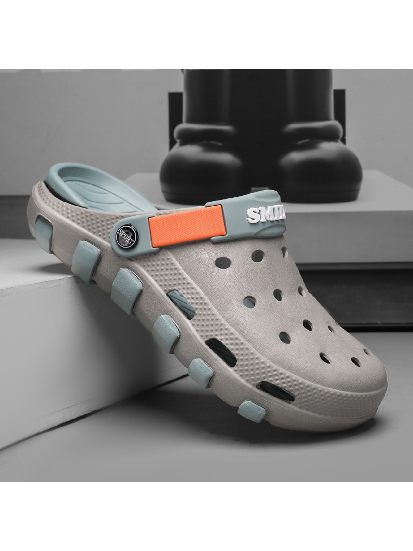 Grey Plain Slip On Clogs