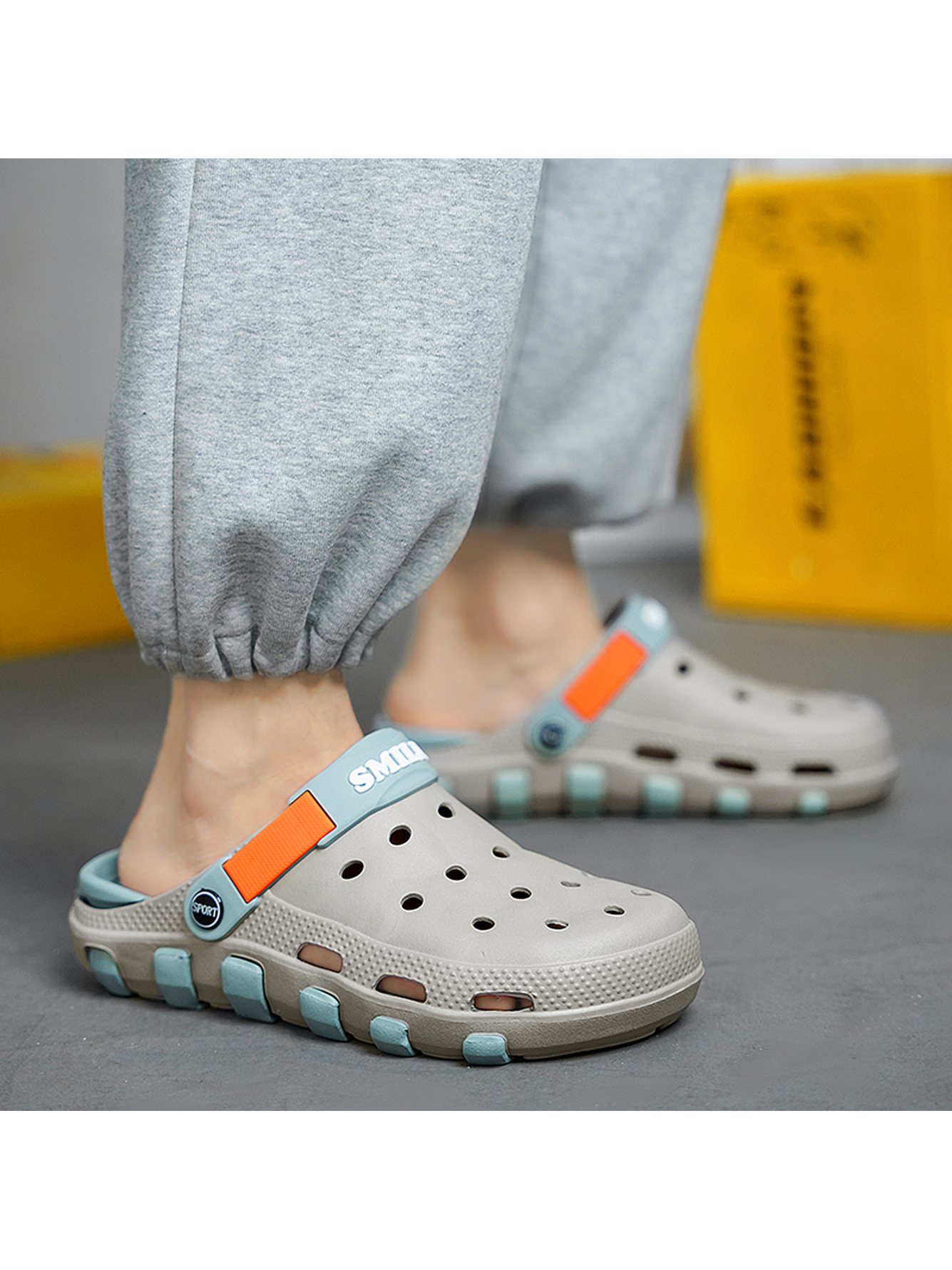 Grey Plain Slip On Clogs