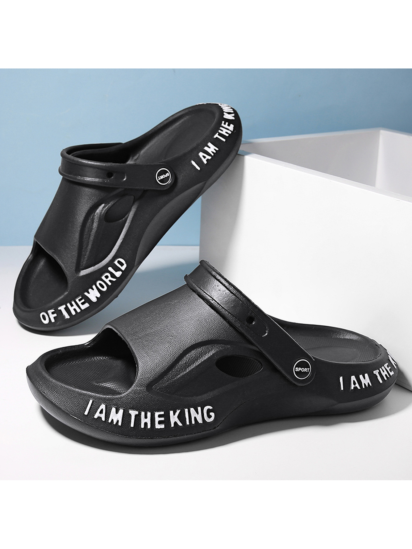 Black Plain Slip On Slides