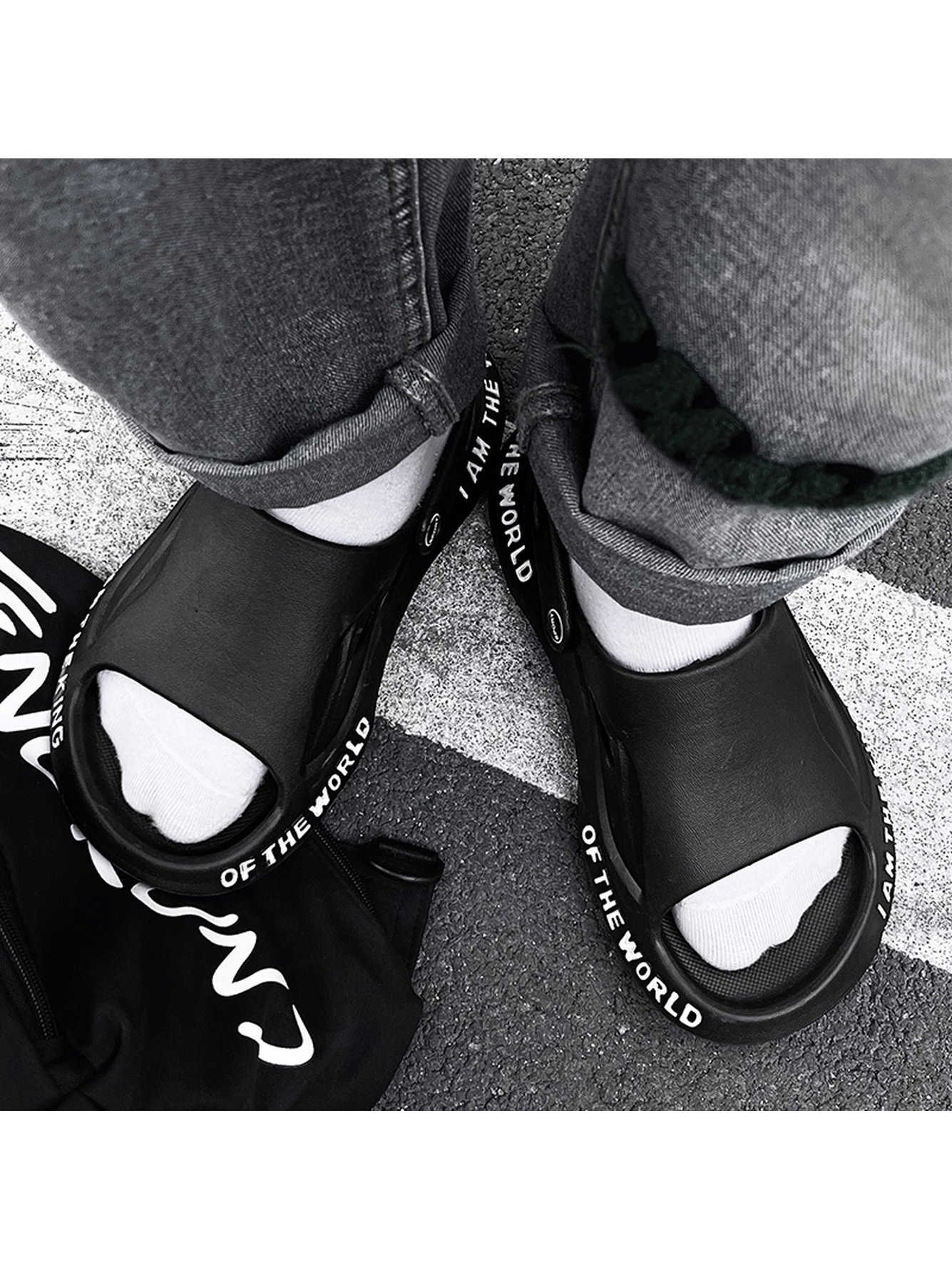 Black Plain Slip On Slides