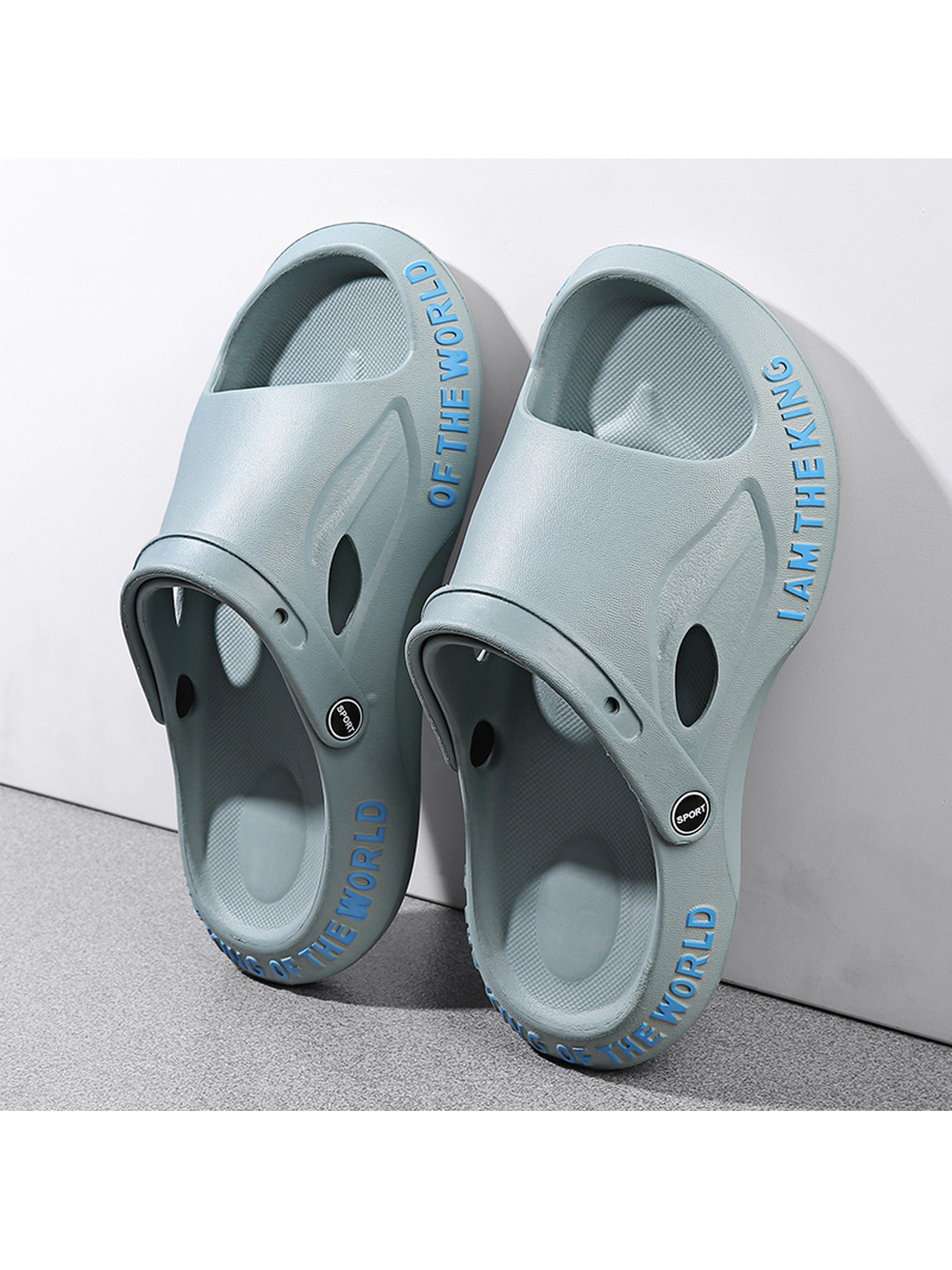 Blue Plain Slip On Slides