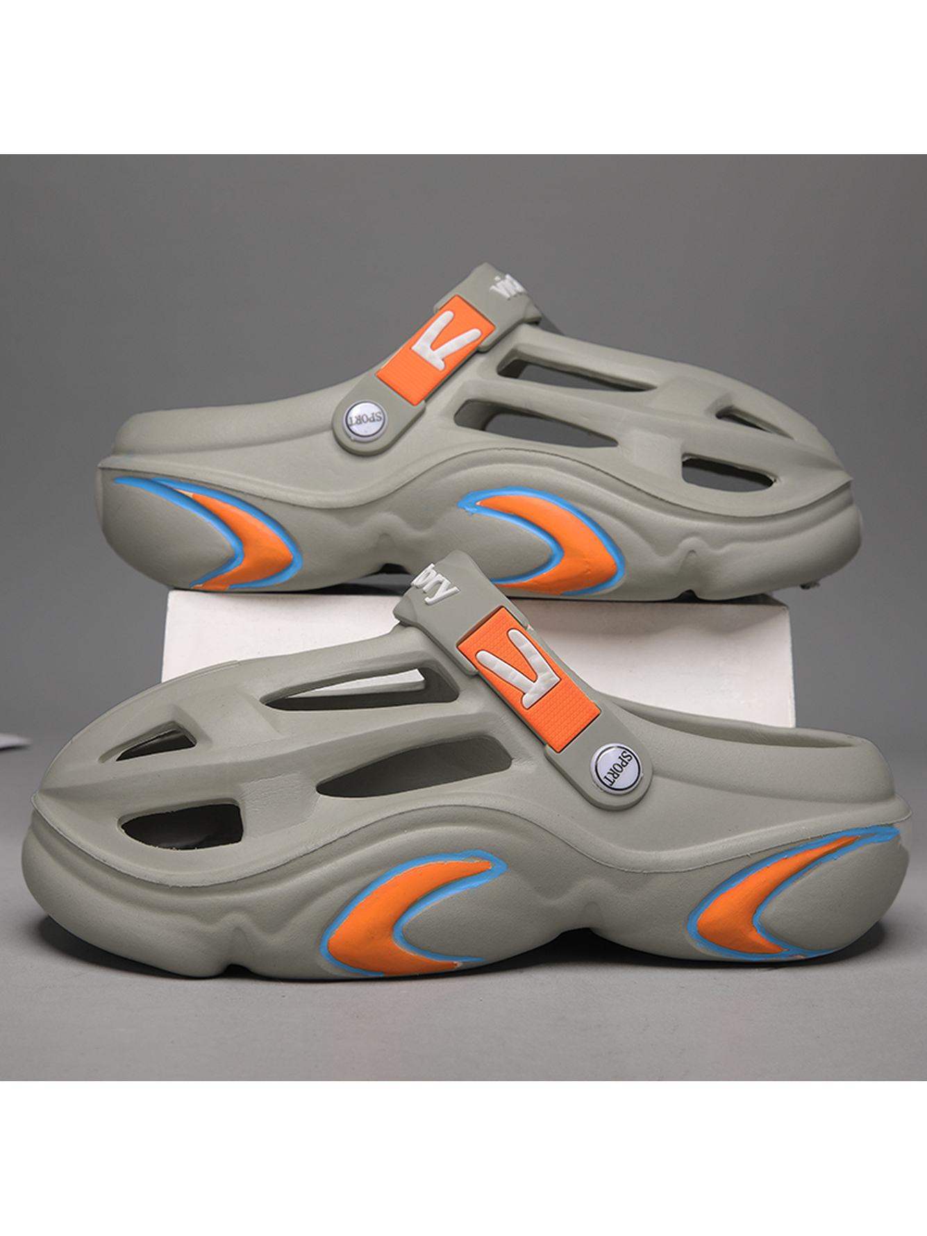 Grey Plain Slip On Sandals