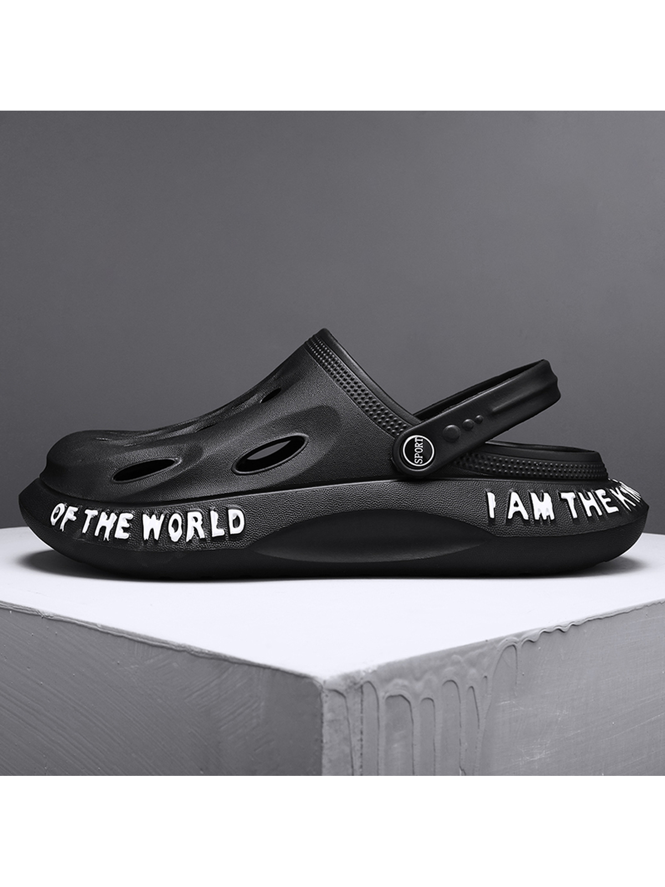 Black Plain Slip On Sandals