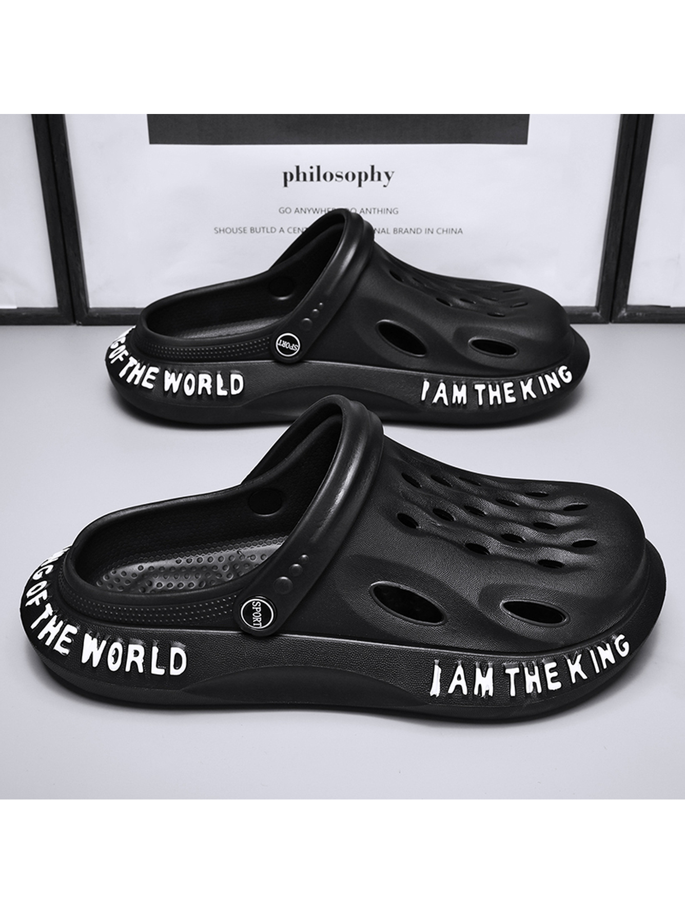 Black Plain Slip On Sandals