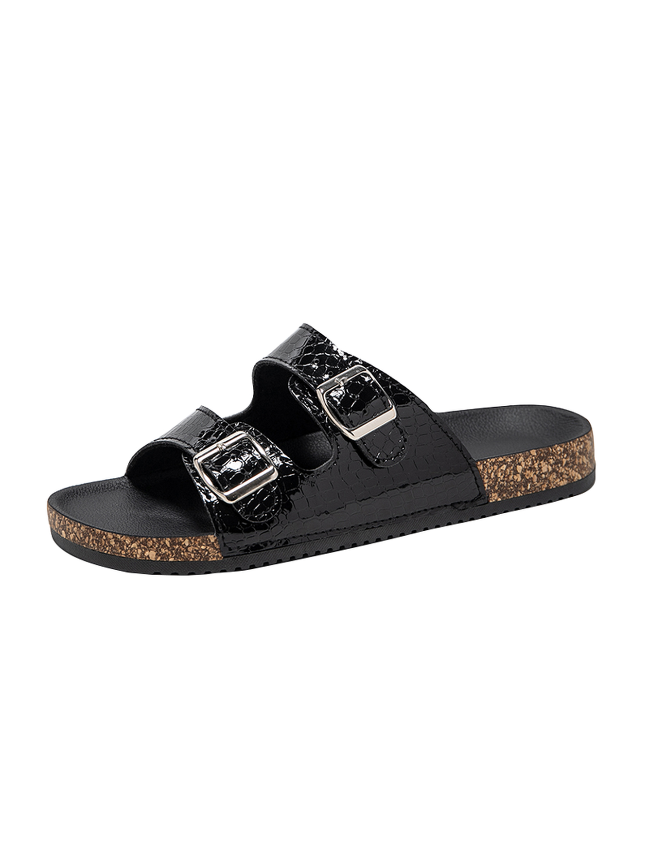 Black Plain Buckle Slides