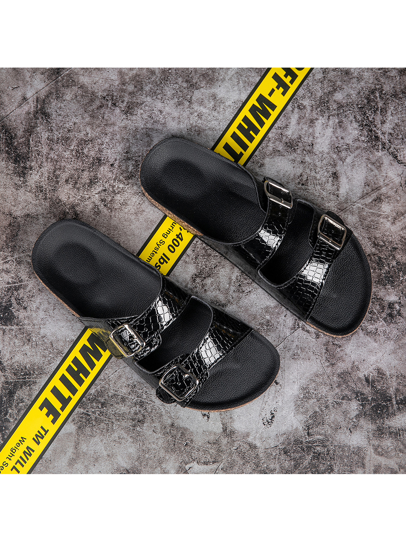 Black Plain Buckle Slides