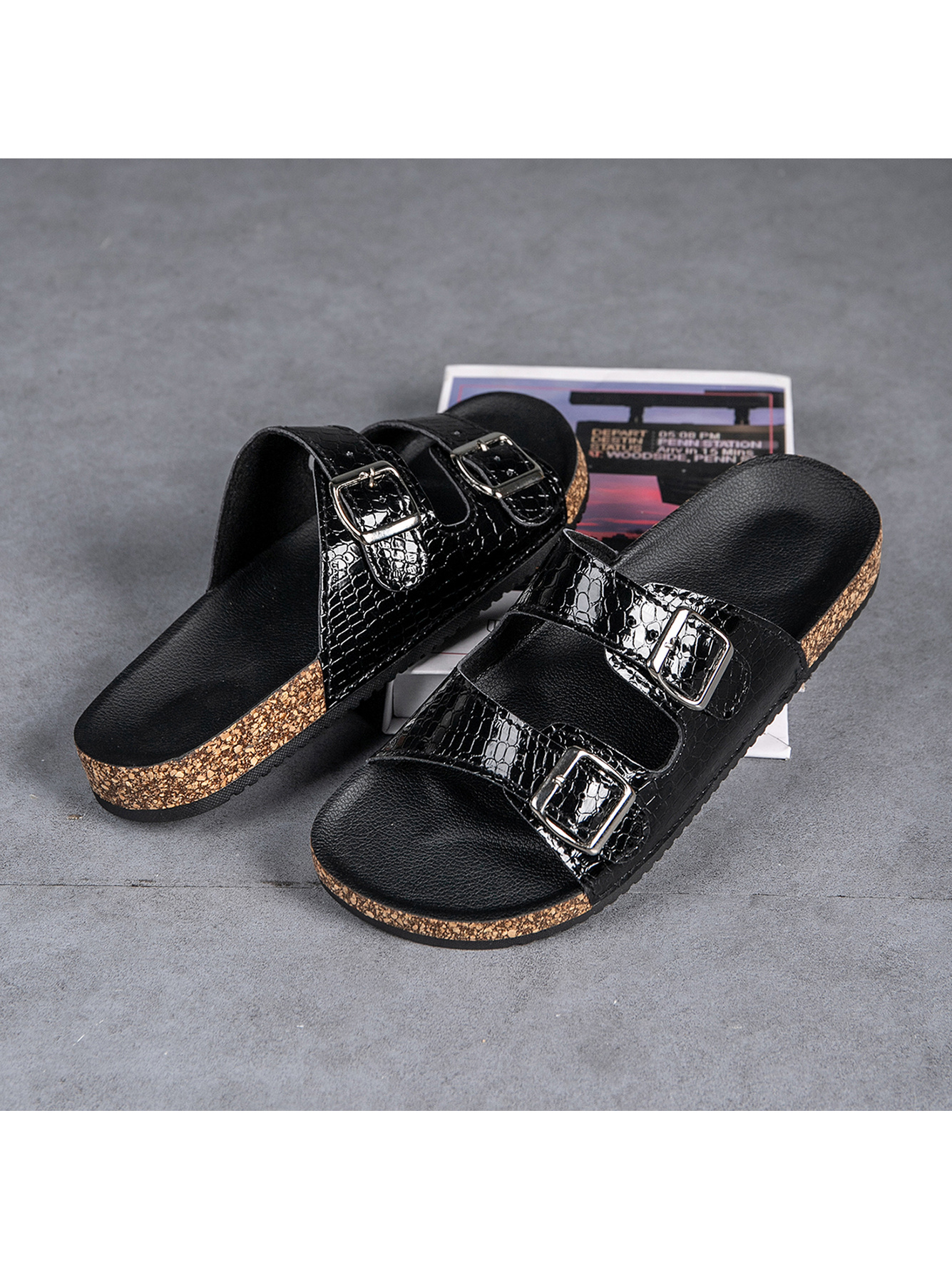 Black Plain Buckle Slides