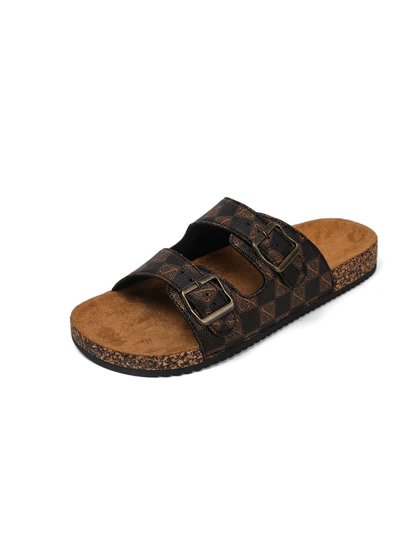 Mens Coffee Brown Casual Buckle Slides