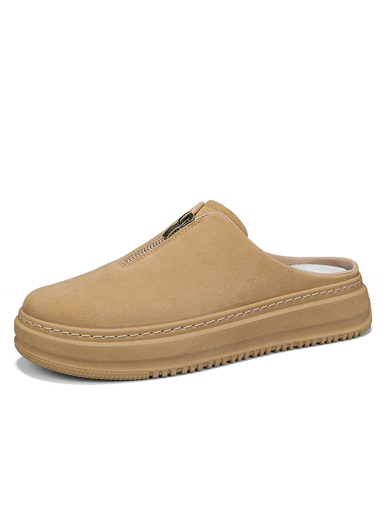 Beige Plain Slip On Mules