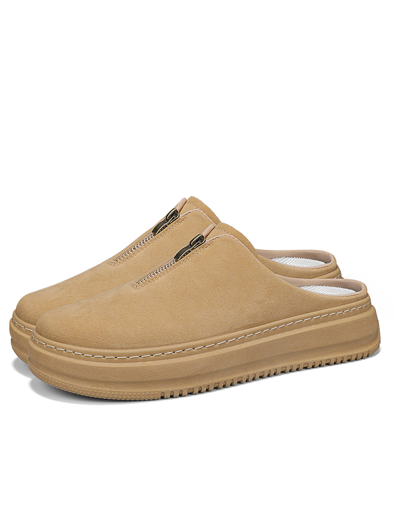 Beige Plain Slip On Mules