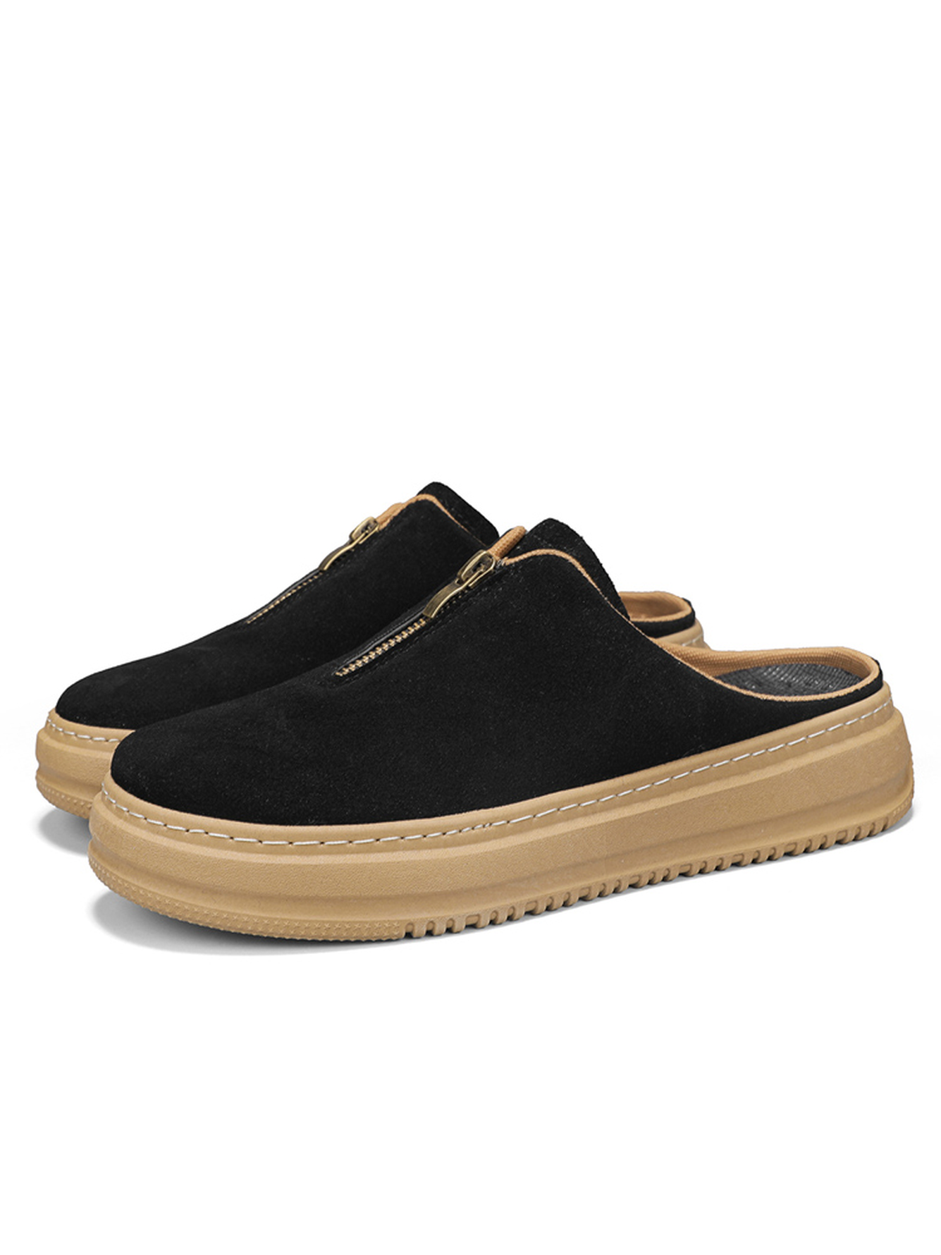 Black Plain Slip On Mules