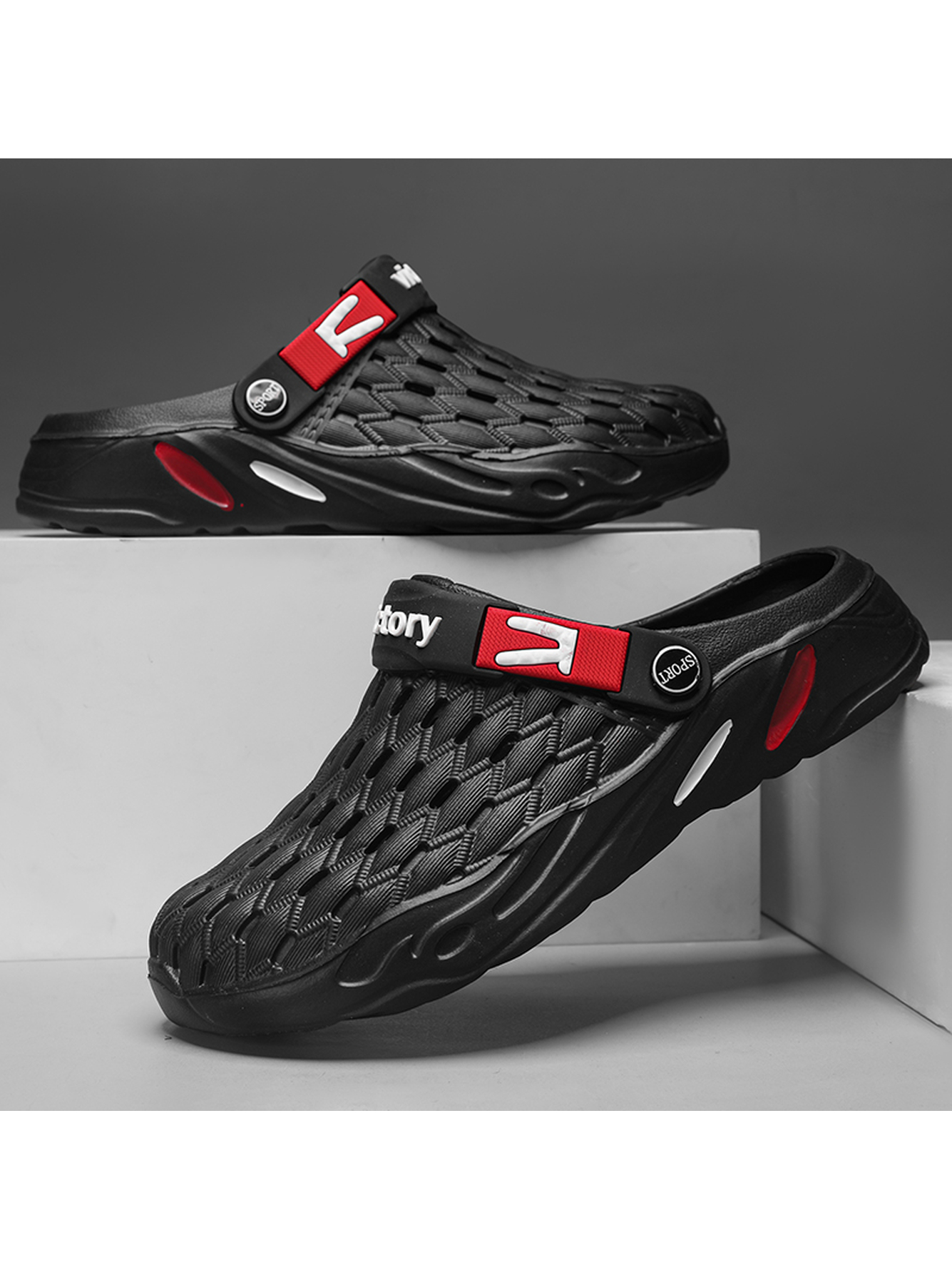 Black Plain Slip On Slides