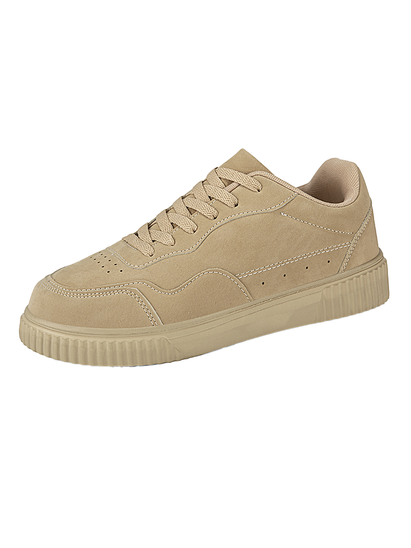 Beige Plain Lace Ups Sneakers