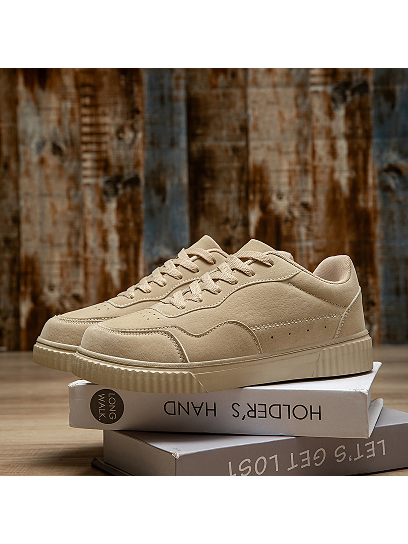 Beige Plain Lace Ups Sneakers