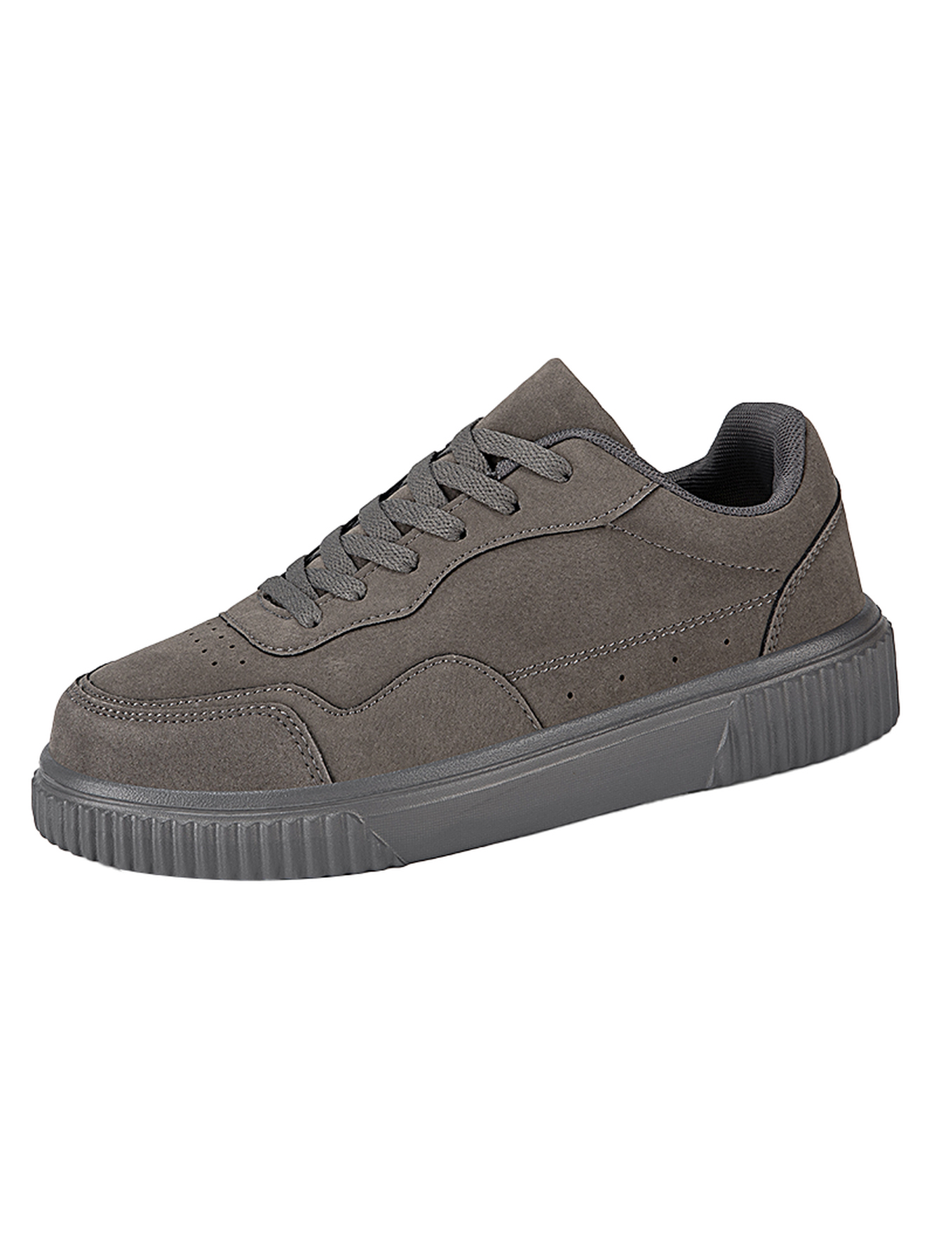 Grey Plain Lace Ups Sneakers