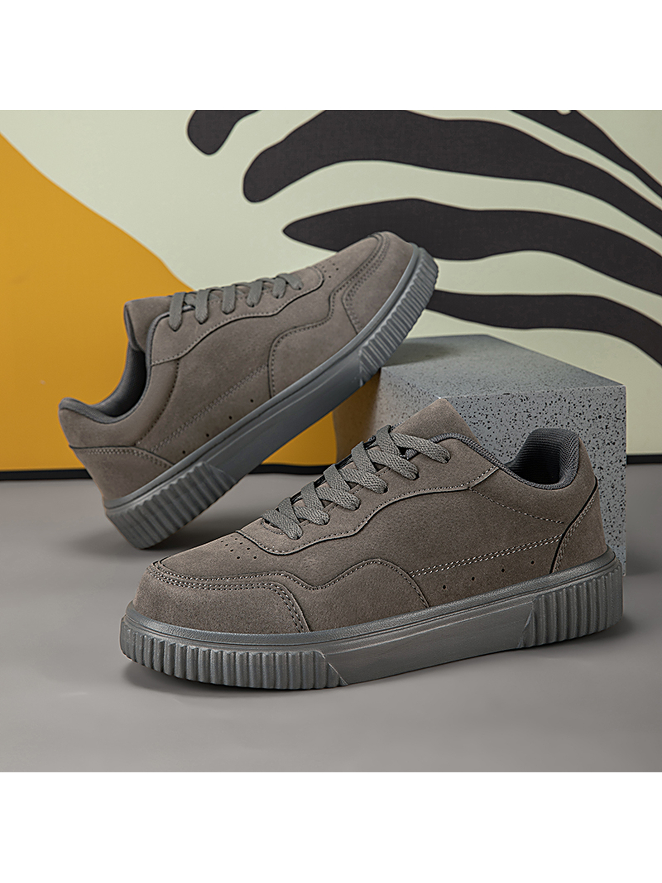 Grey Plain Lace Ups Sneakers