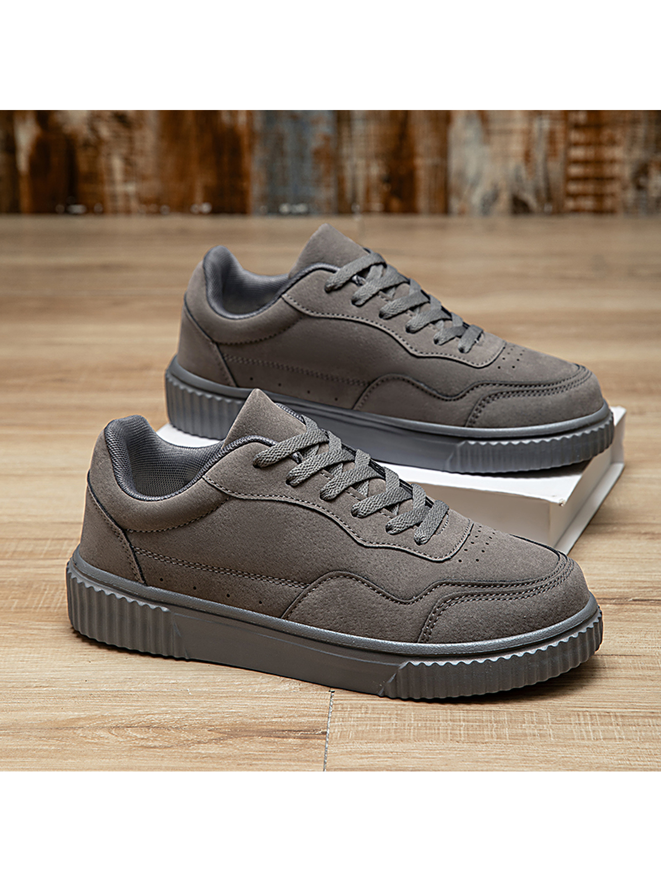 Grey Plain Lace Ups Sneakers
