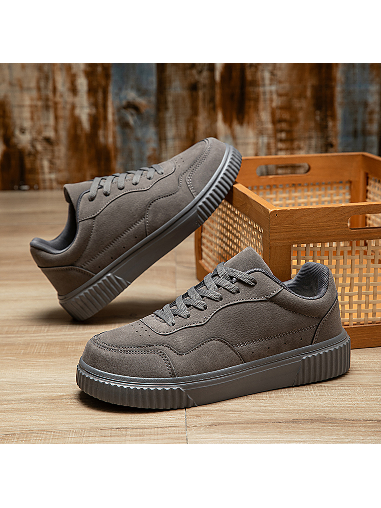 Grey Plain Lace Ups Sneakers