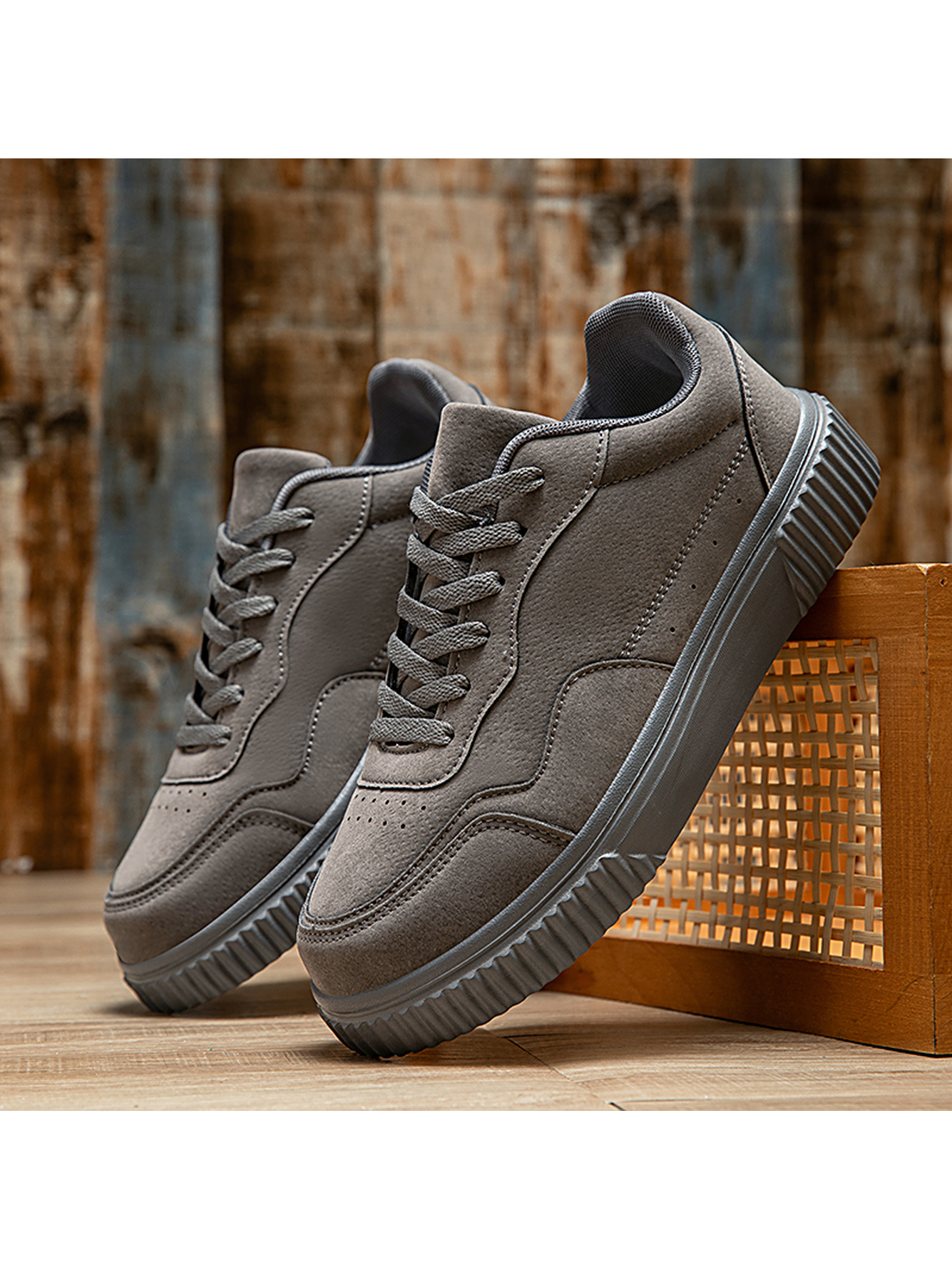 Grey Plain Lace Ups Sneakers