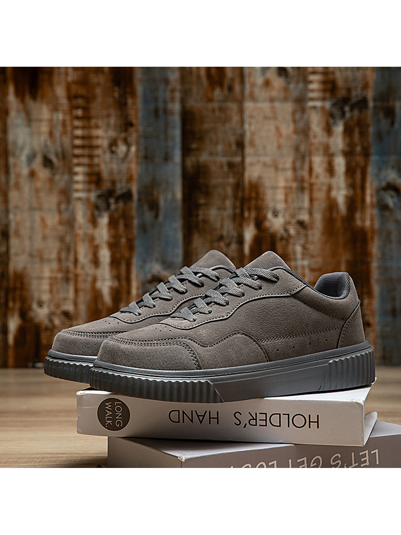 Grey Plain Lace Ups Sneakers