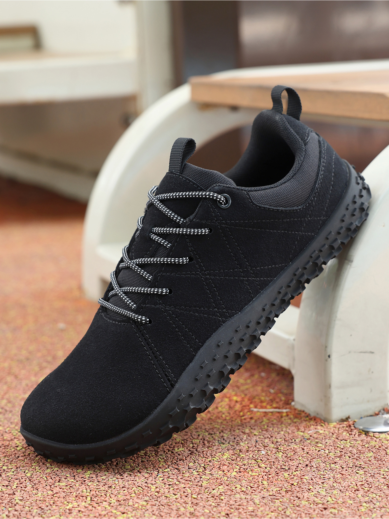 Black Plain Lace Ups Sneakers