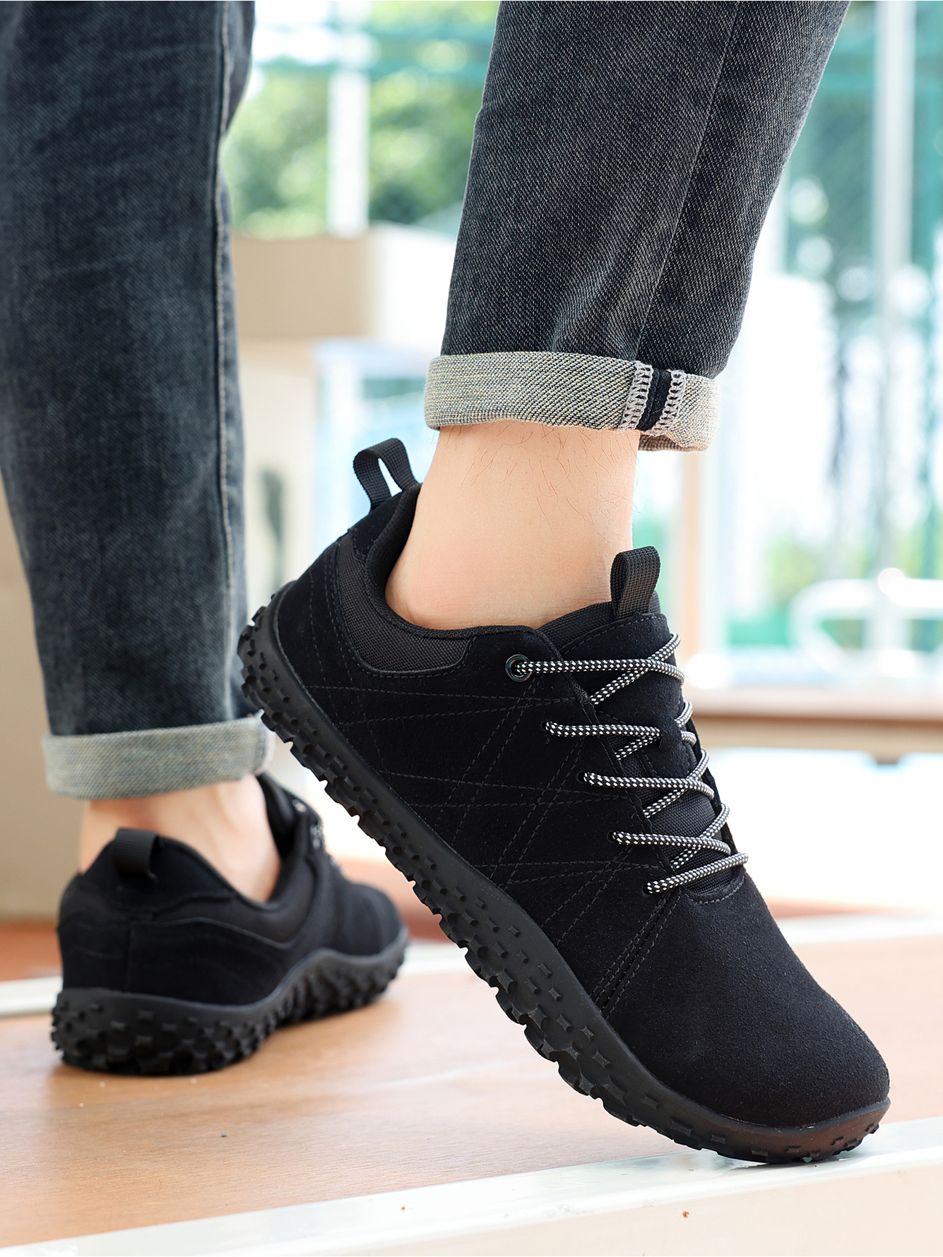 Black Plain Lace Ups Sneakers