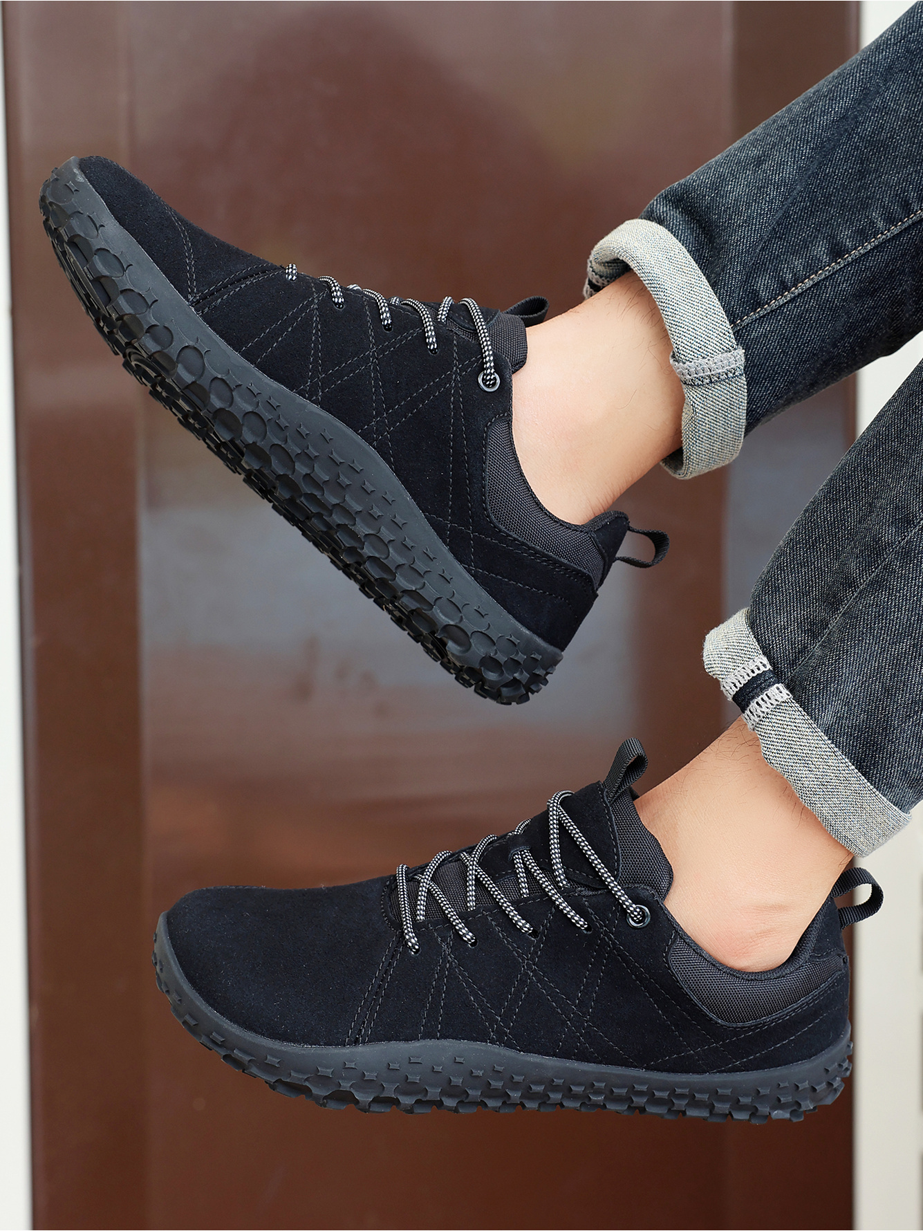 Black Plain Lace Ups Sneakers