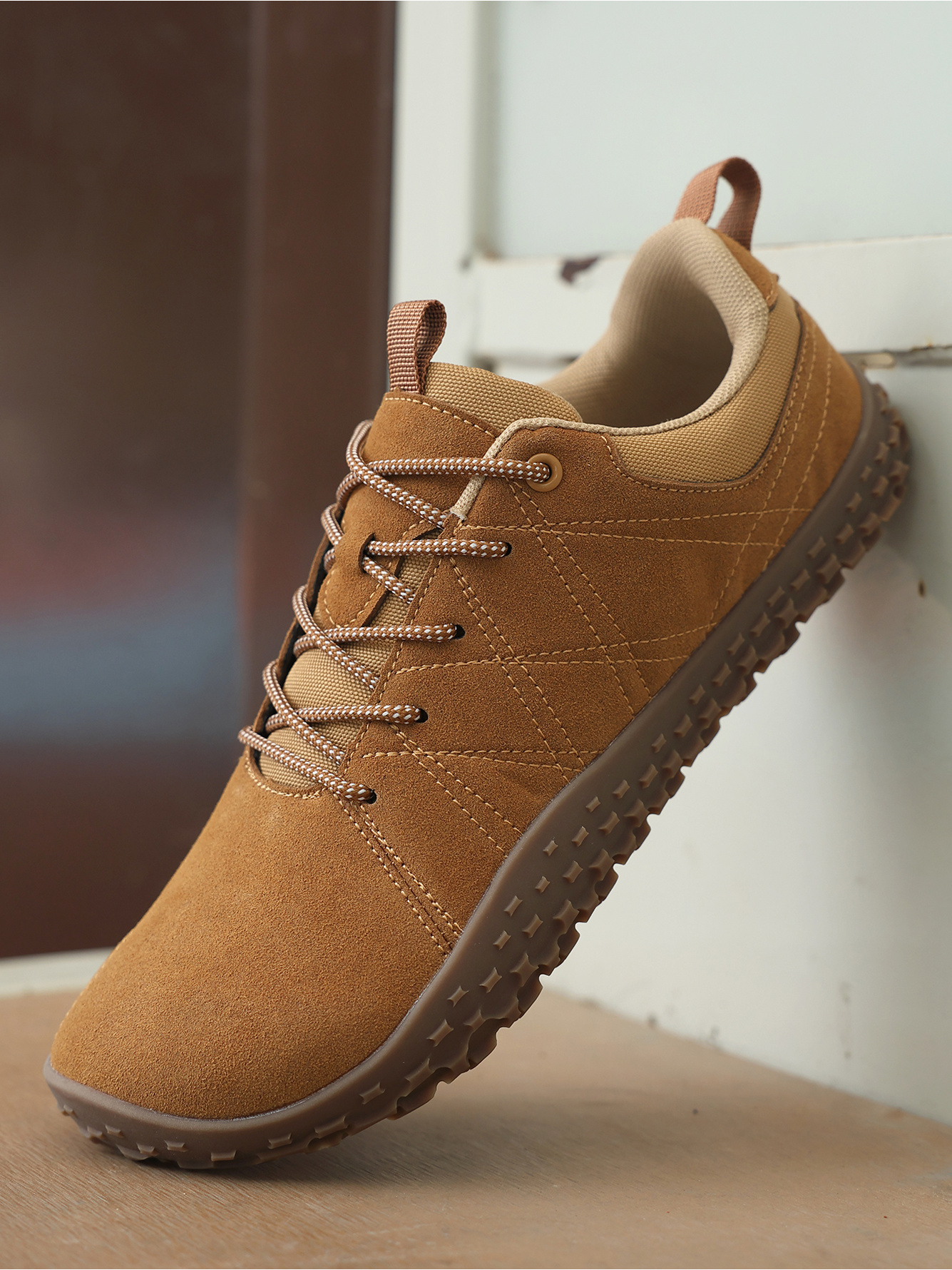 Brown Plain Lace Ups Sneakers