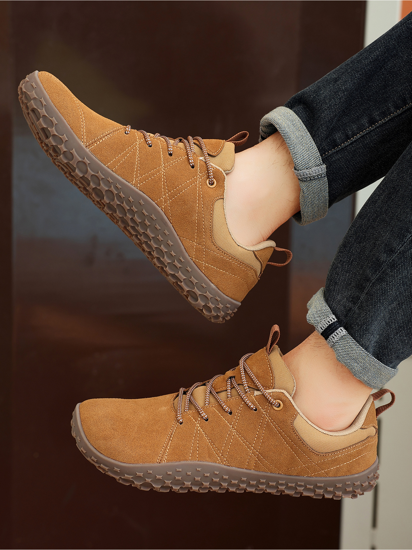 Brown Plain Lace Ups Sneakers
