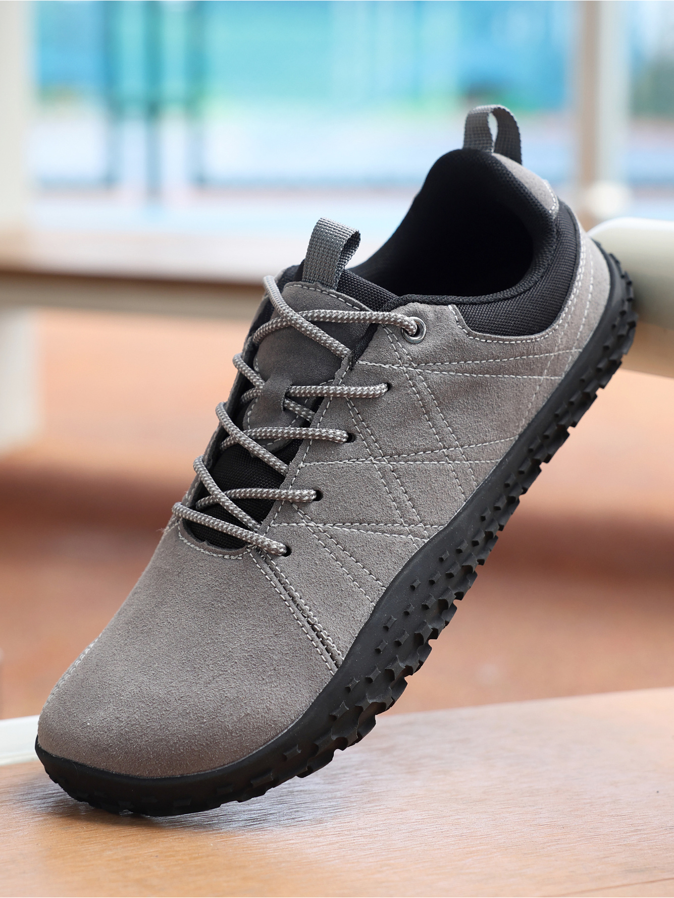 Grey Plain Lace Ups Sneakers