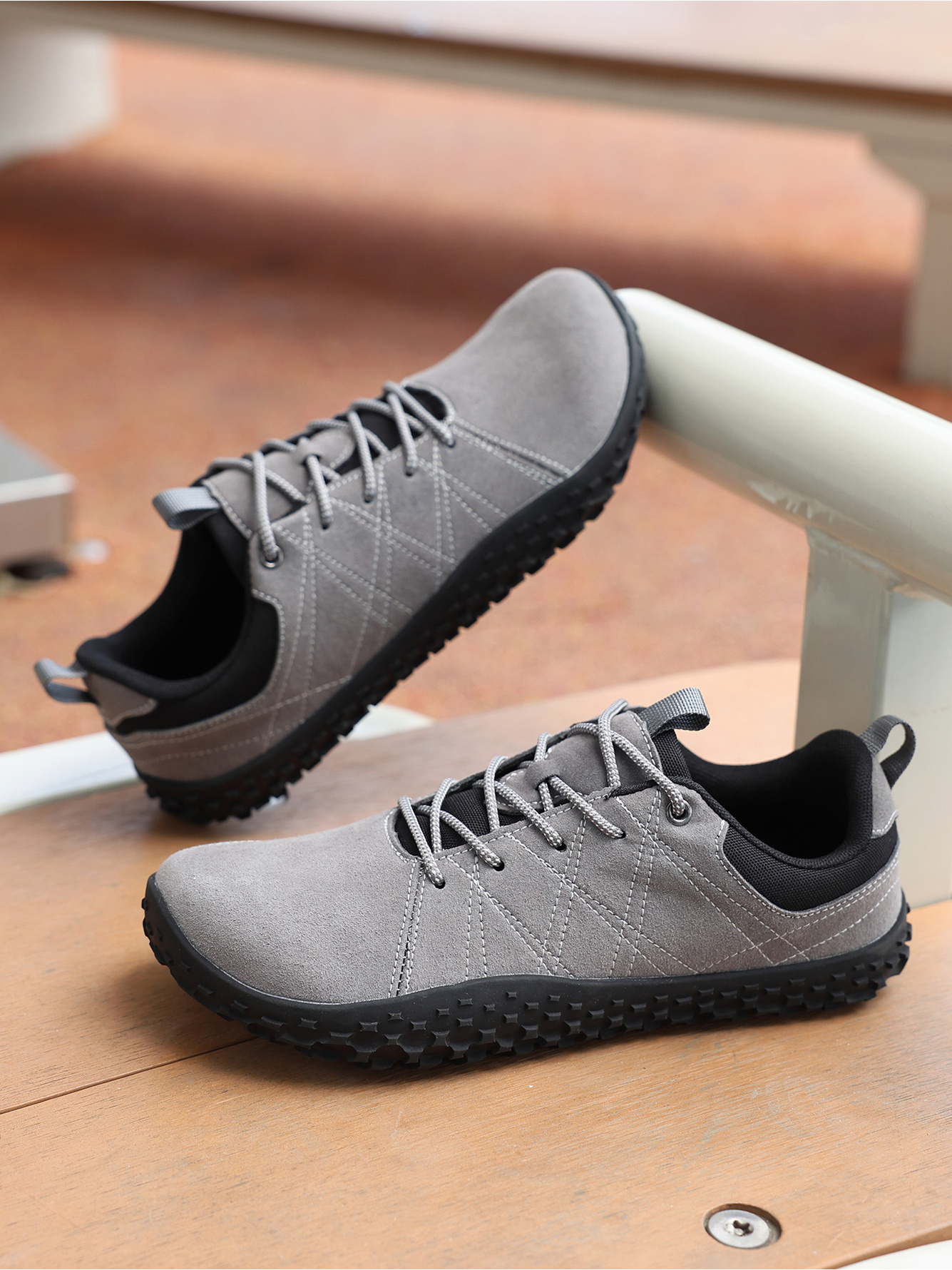 Grey Plain Lace Ups Sneakers