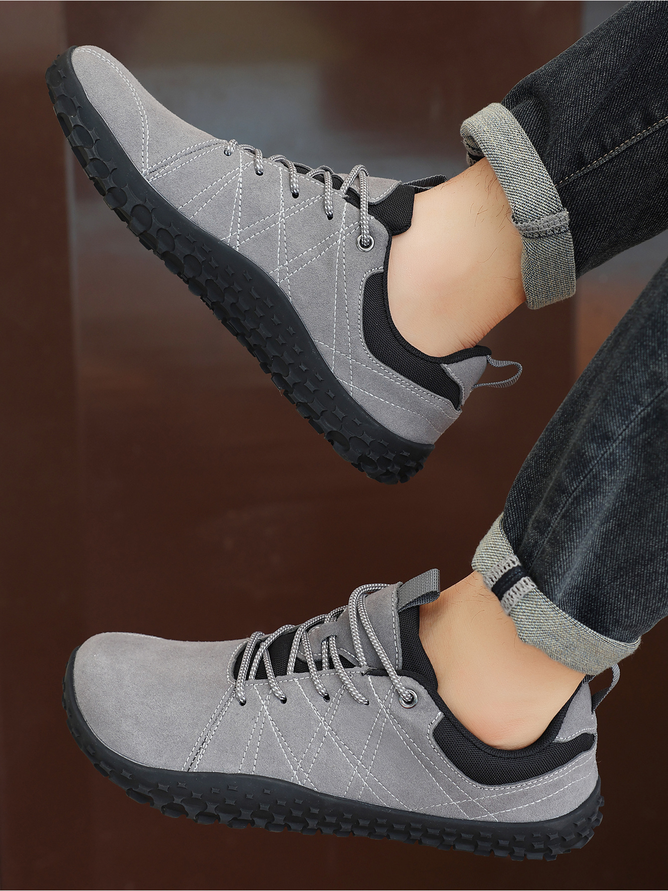 Grey Plain Lace Ups Sneakers