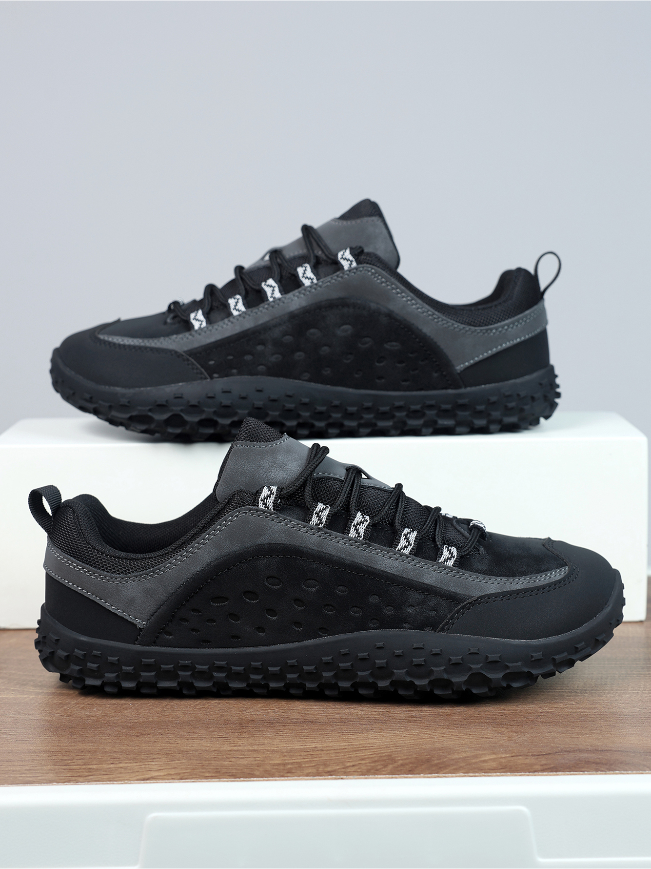 Black Plain Lace Ups Sneakers